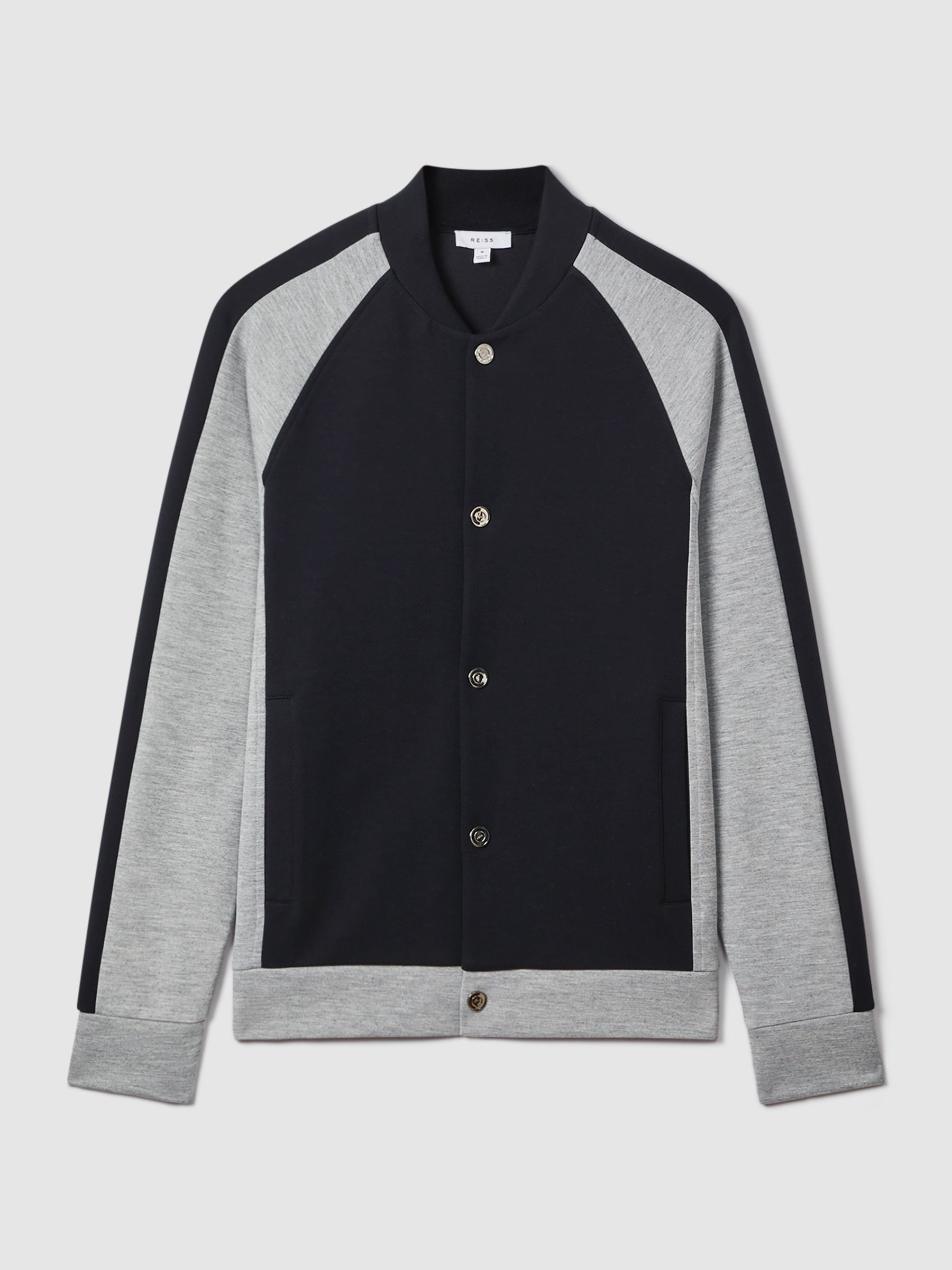Colourblock Jersey Bomber Jacket in Navy/Grey