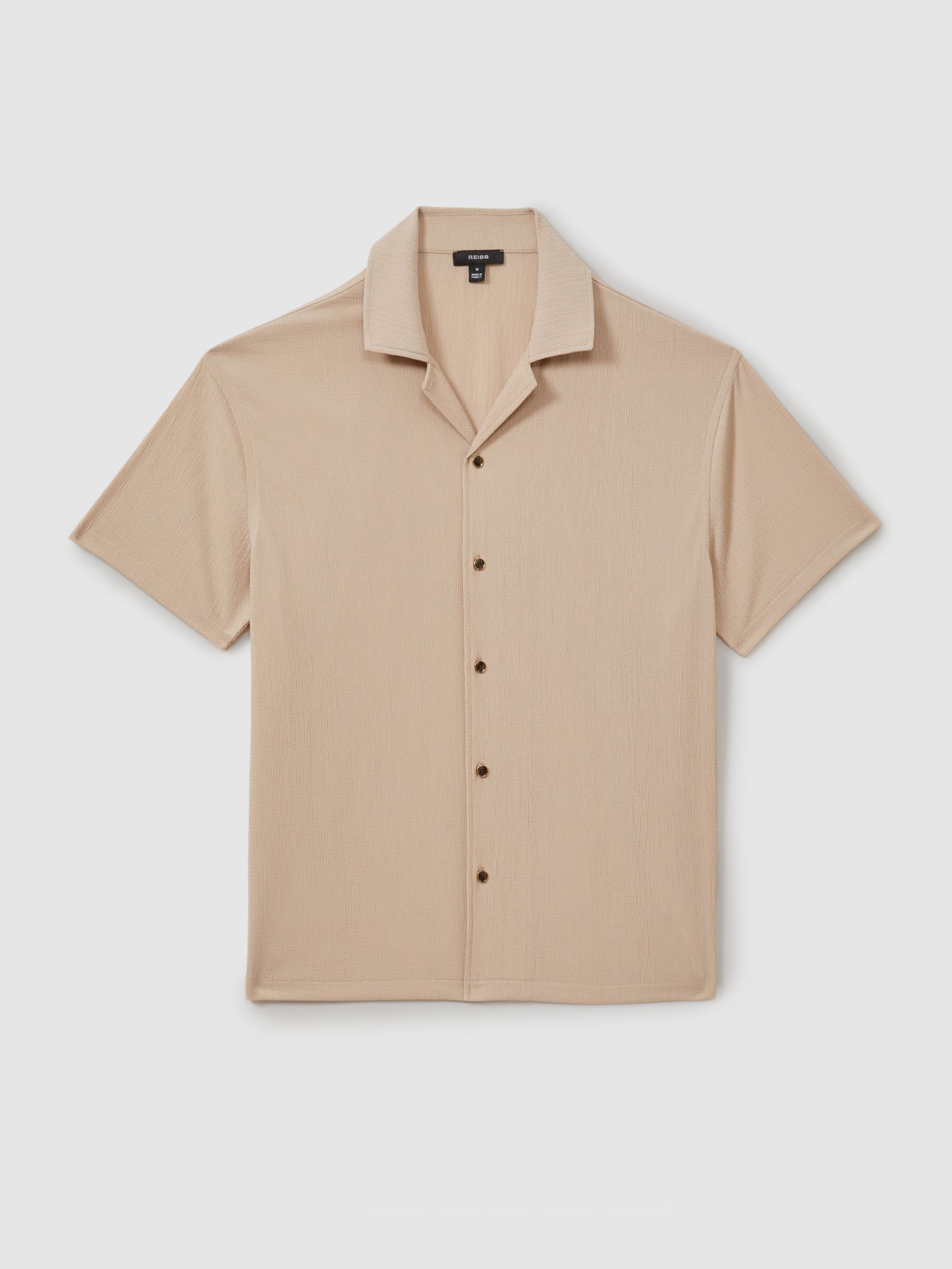 Textured Crepe Cuban Collar Shirt in Oatmeal
