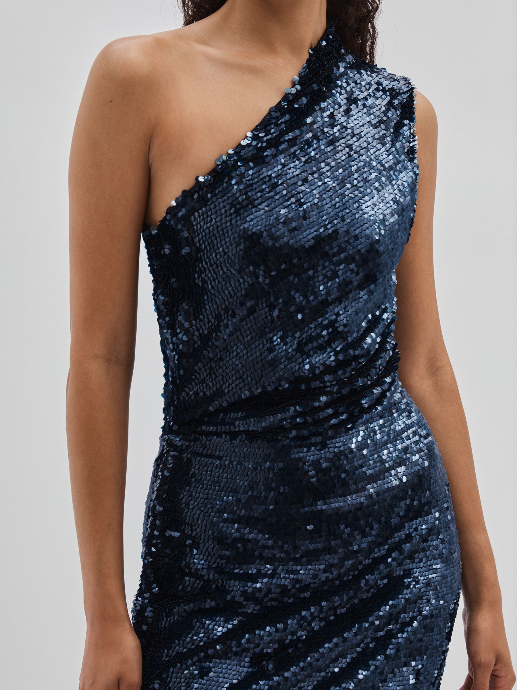 ILTA Sequinned One-Shoulder Maxi Dress in Midnight Navy