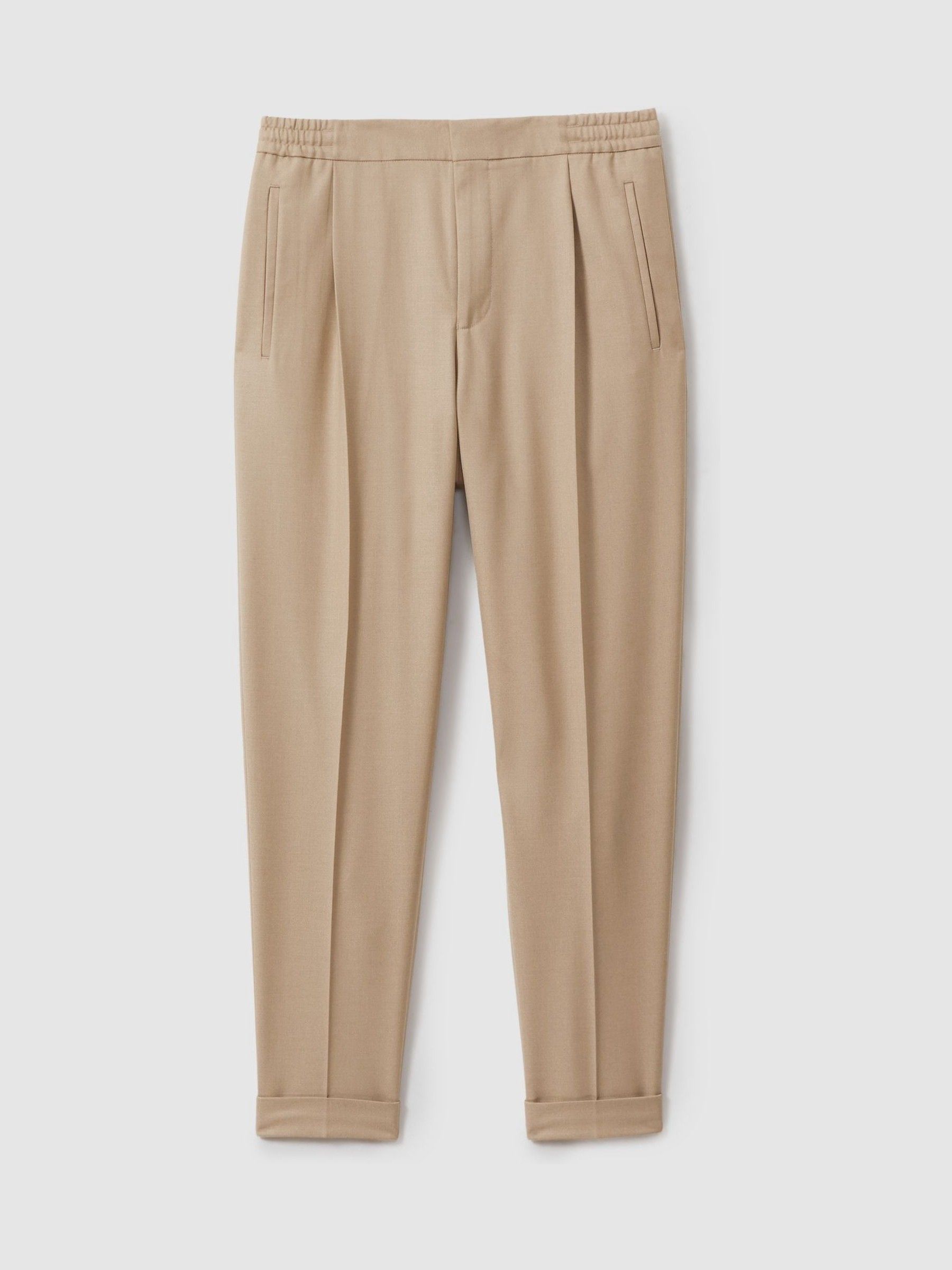 Relaxed Drawstring Trousers with Turn-Ups in Soft Camel Brown