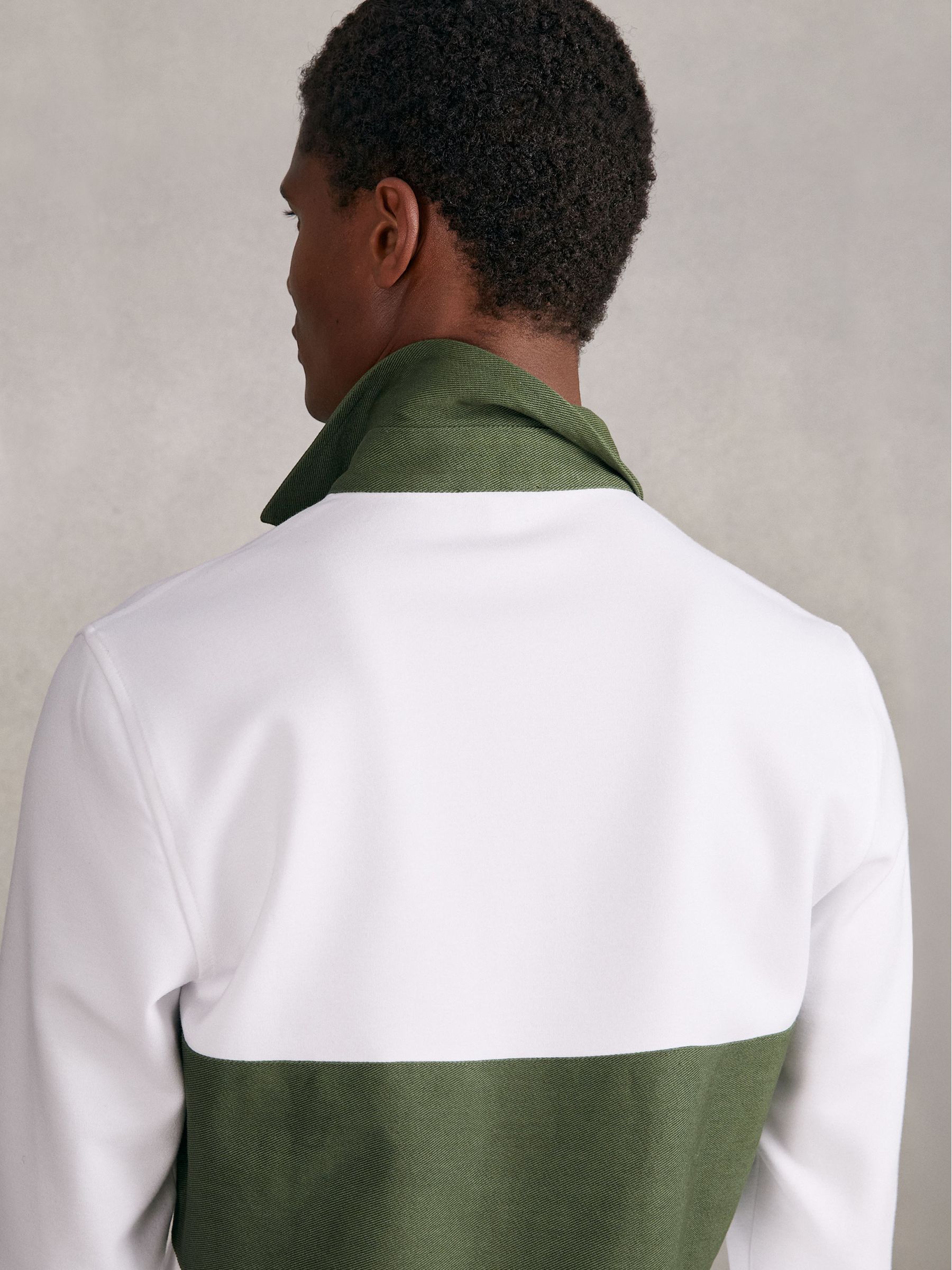 Cotton Colourblock Rugby Shirt in White/Green
