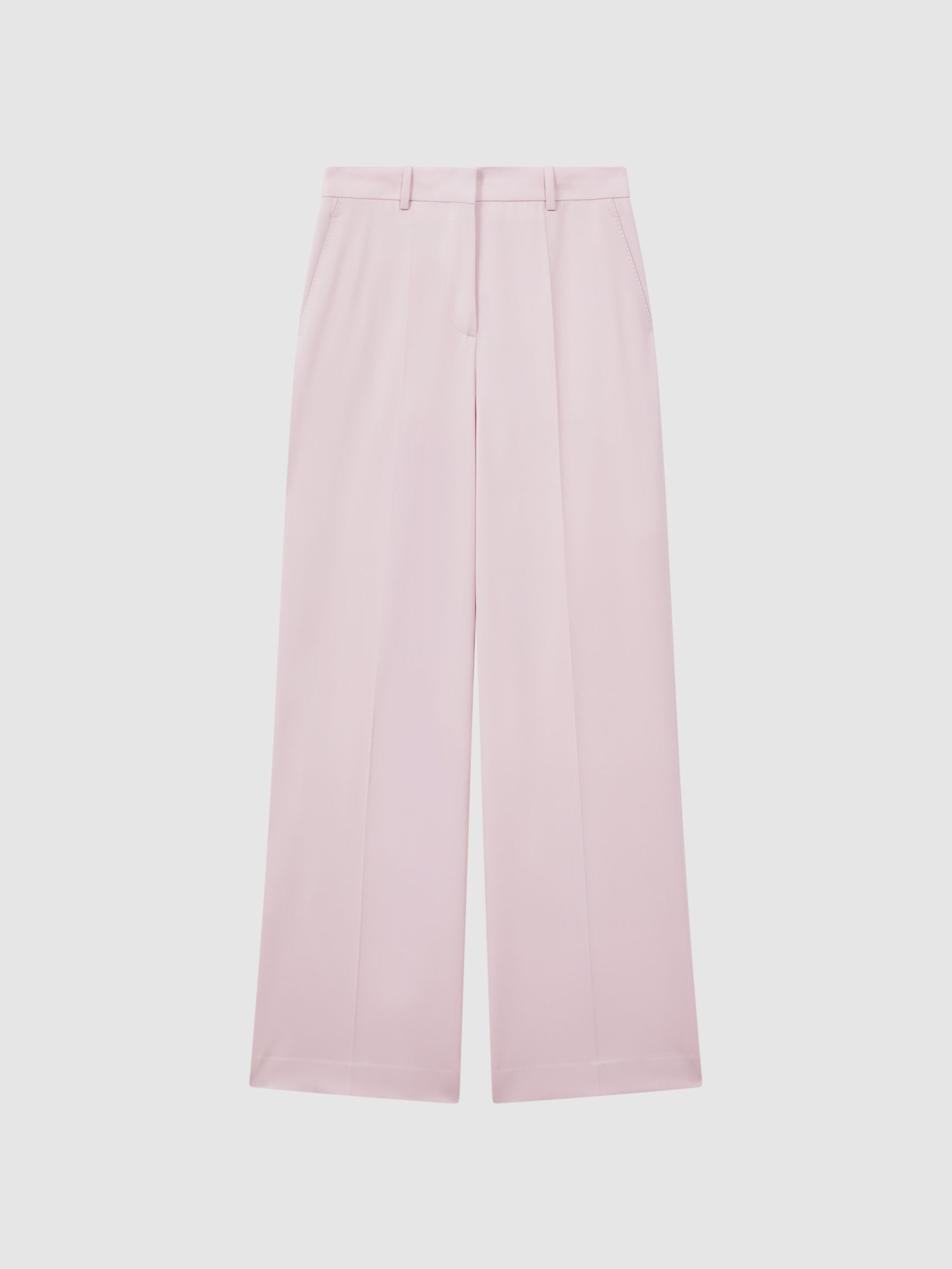 Wool Blend Mid Rise Wide Leg Trousers in Pink