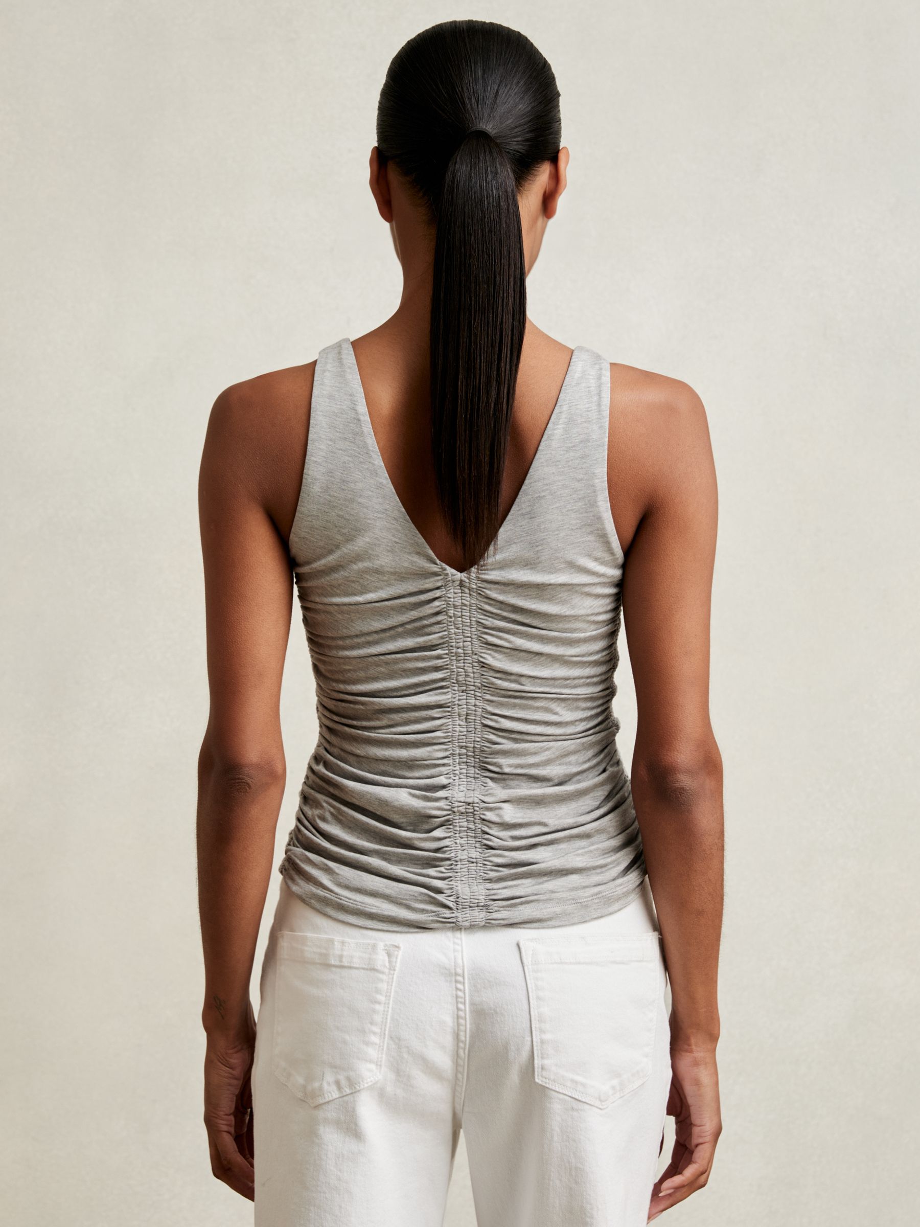 Stretch Lyocell Jersey Ruched Vest in Silver Grey