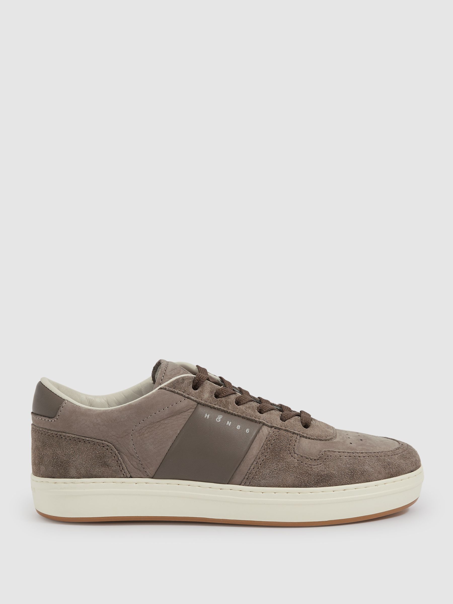 Hogan Leather And Suede Lace-Up Trainers in Dark Khaki