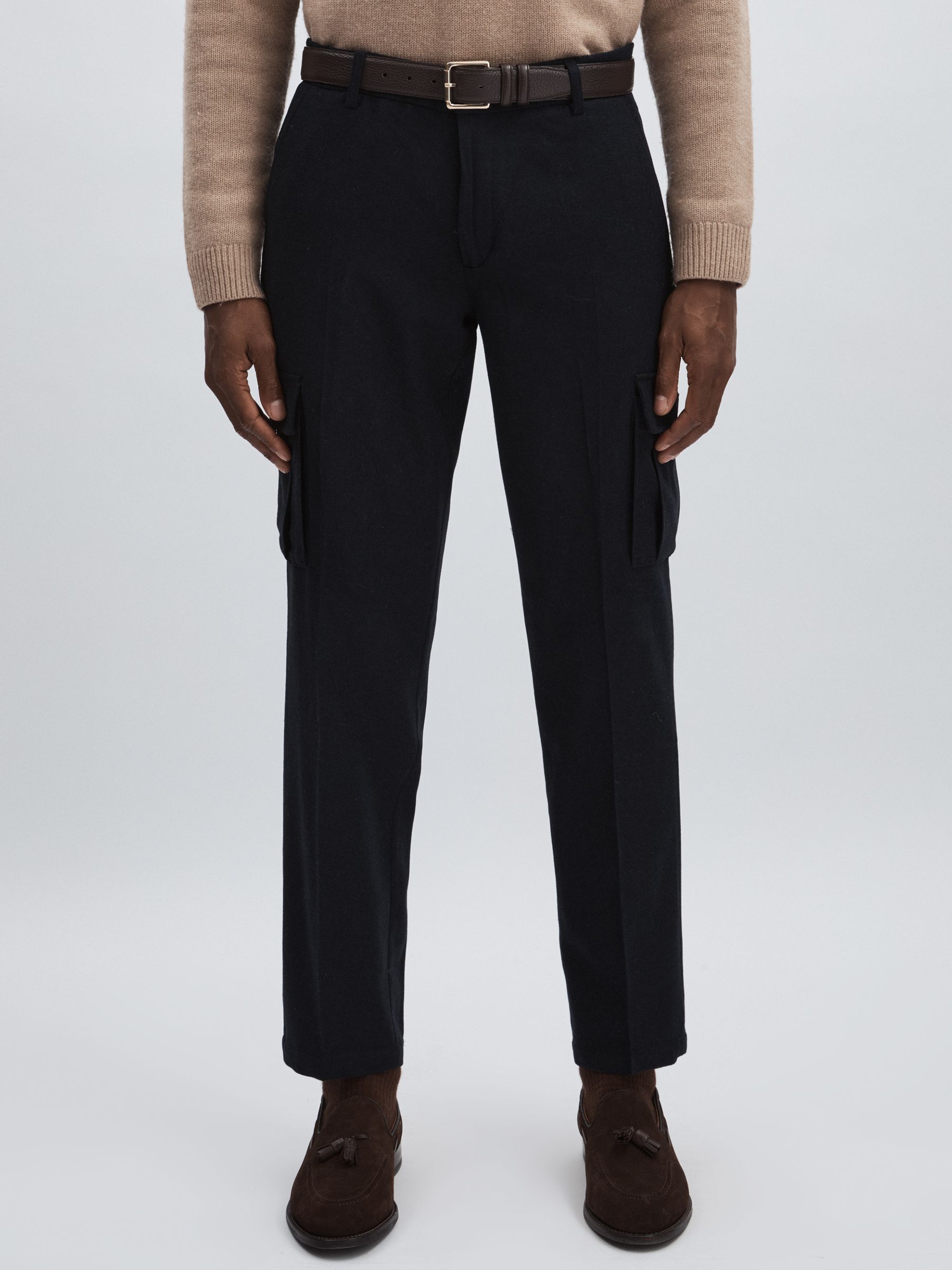 Les Deux Wool-Blend Cargo Suit Trousers in Navy Melange
