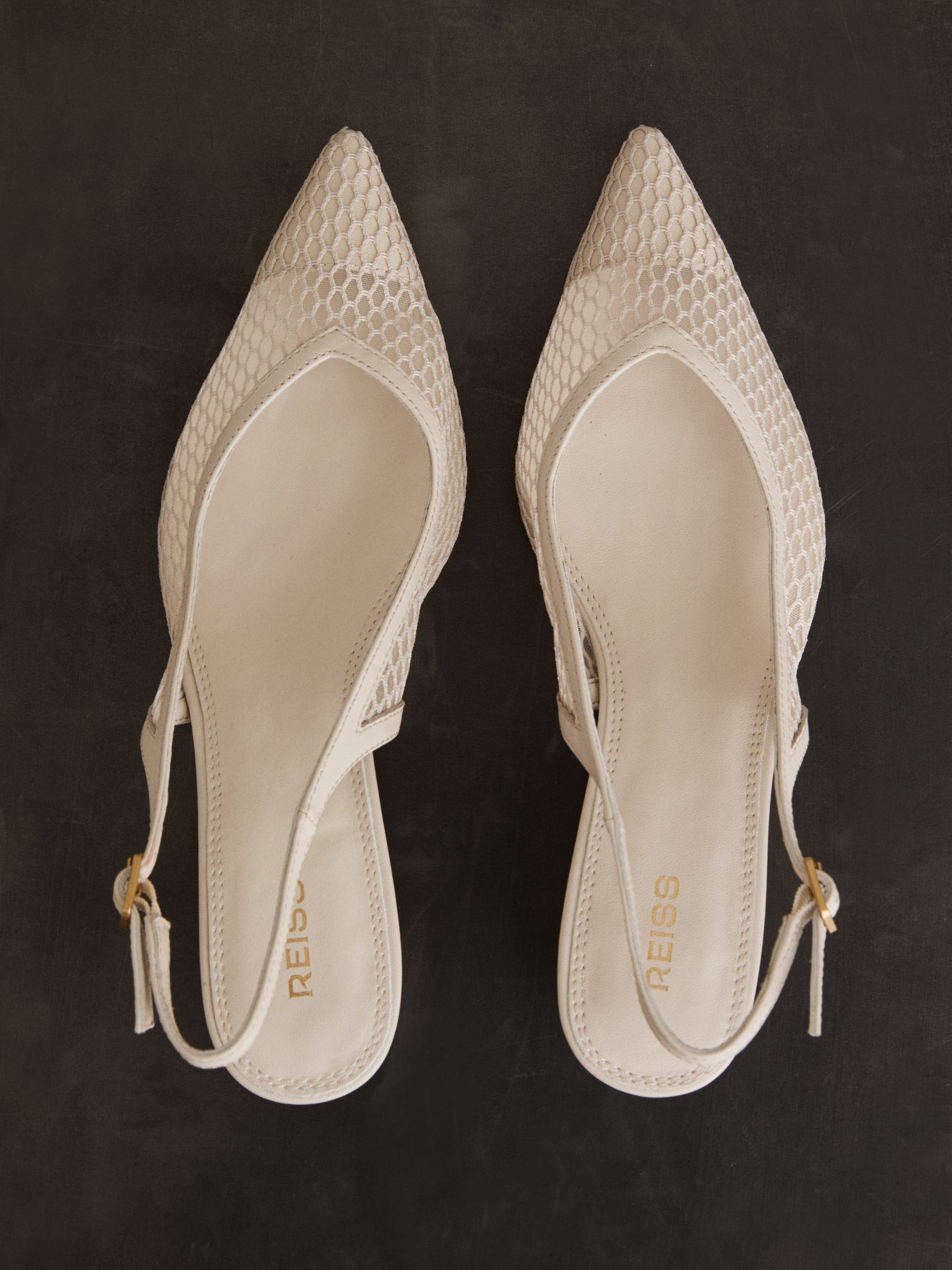 Mesh Slingback Heels in White
