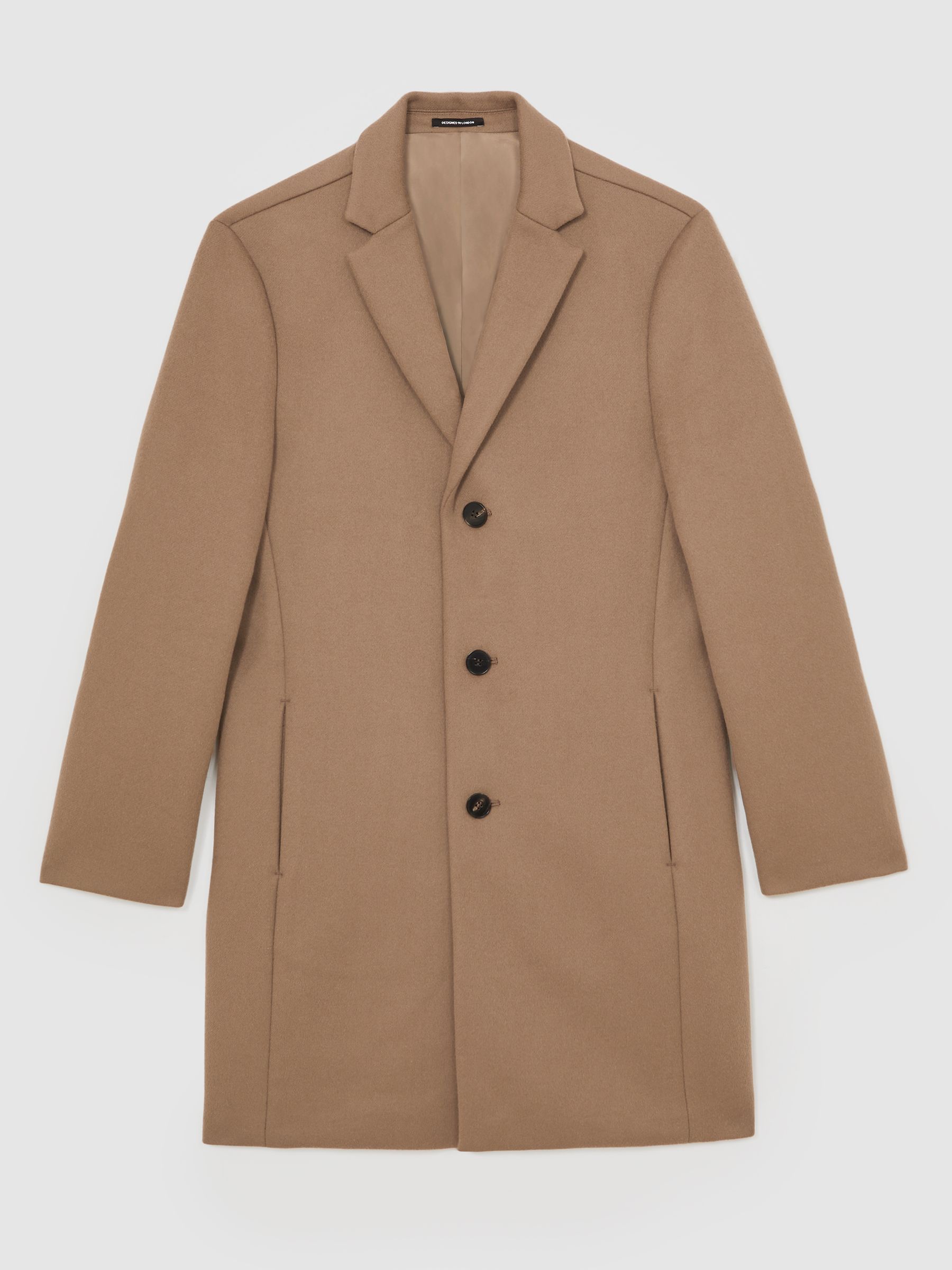 Wool-Blend Single-Breasted Overcoat in Light Brown