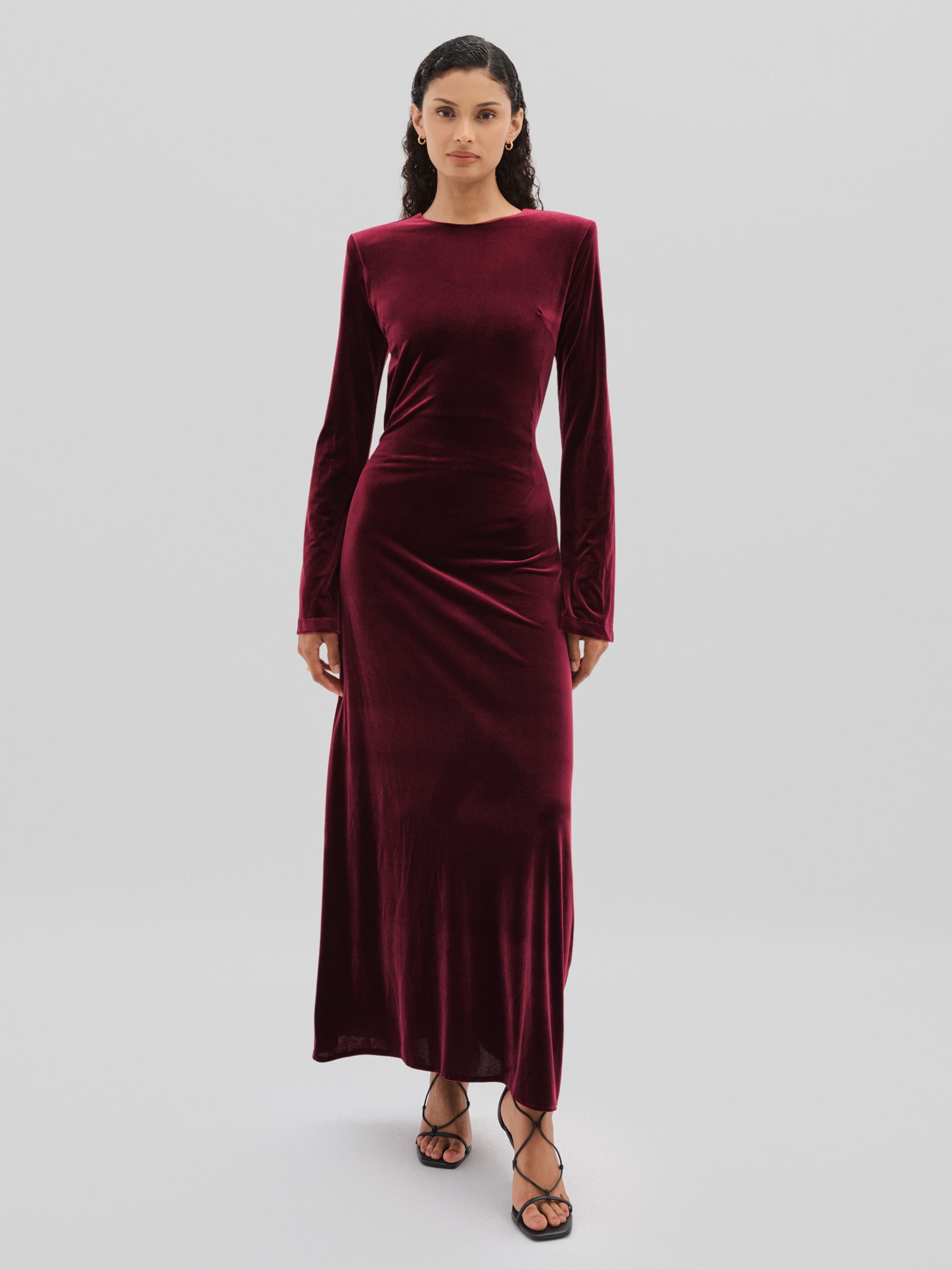 Code Open-Back Velvet Maxi Dress in Burgundy