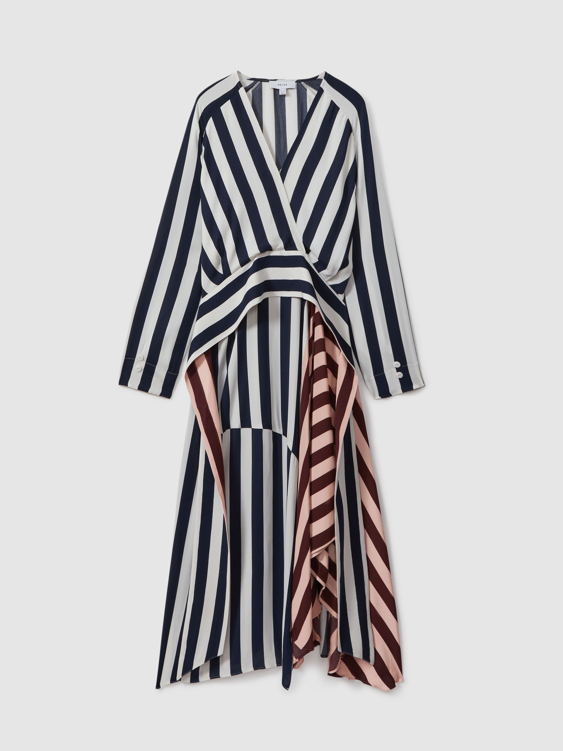 Colourblock Stripe Asymmetric Midi Dress in Navy/Off White