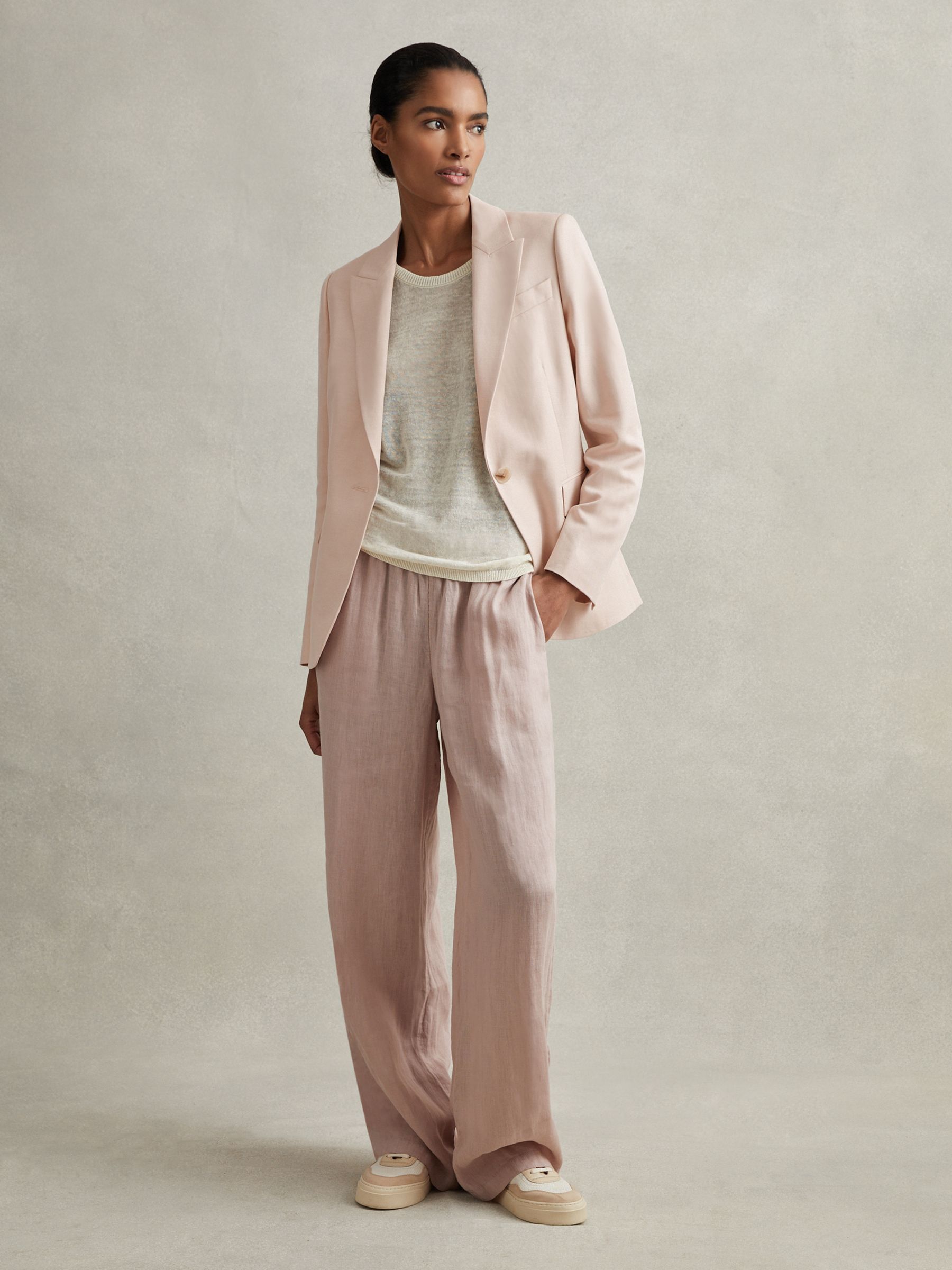 Garment Dyed Wide Leg 100% Linen Trousers in Dusty Pink