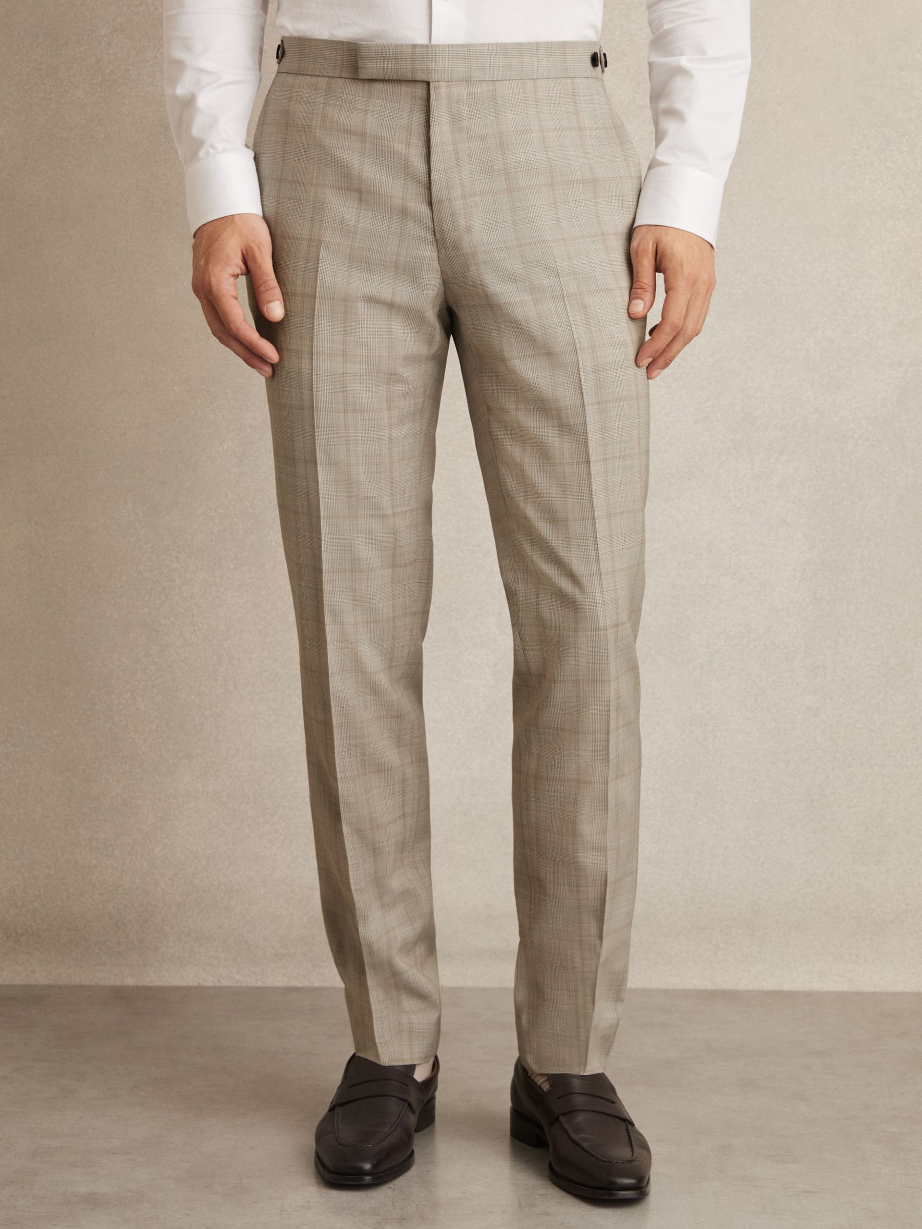 Slim-Fit Wool Check Suit Trousers in Oatmeal Brown