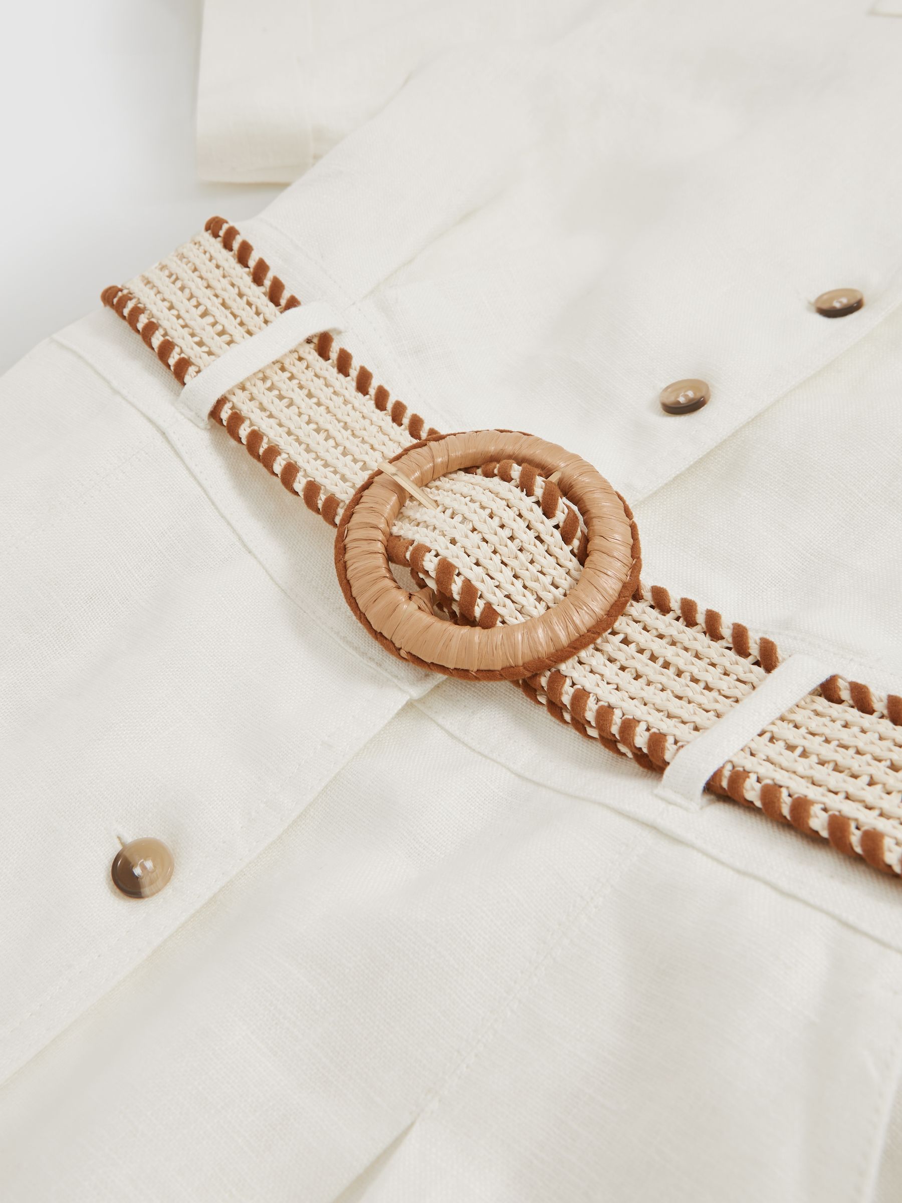 Petite Linen Belted Midi Shirt Dress in Ivory