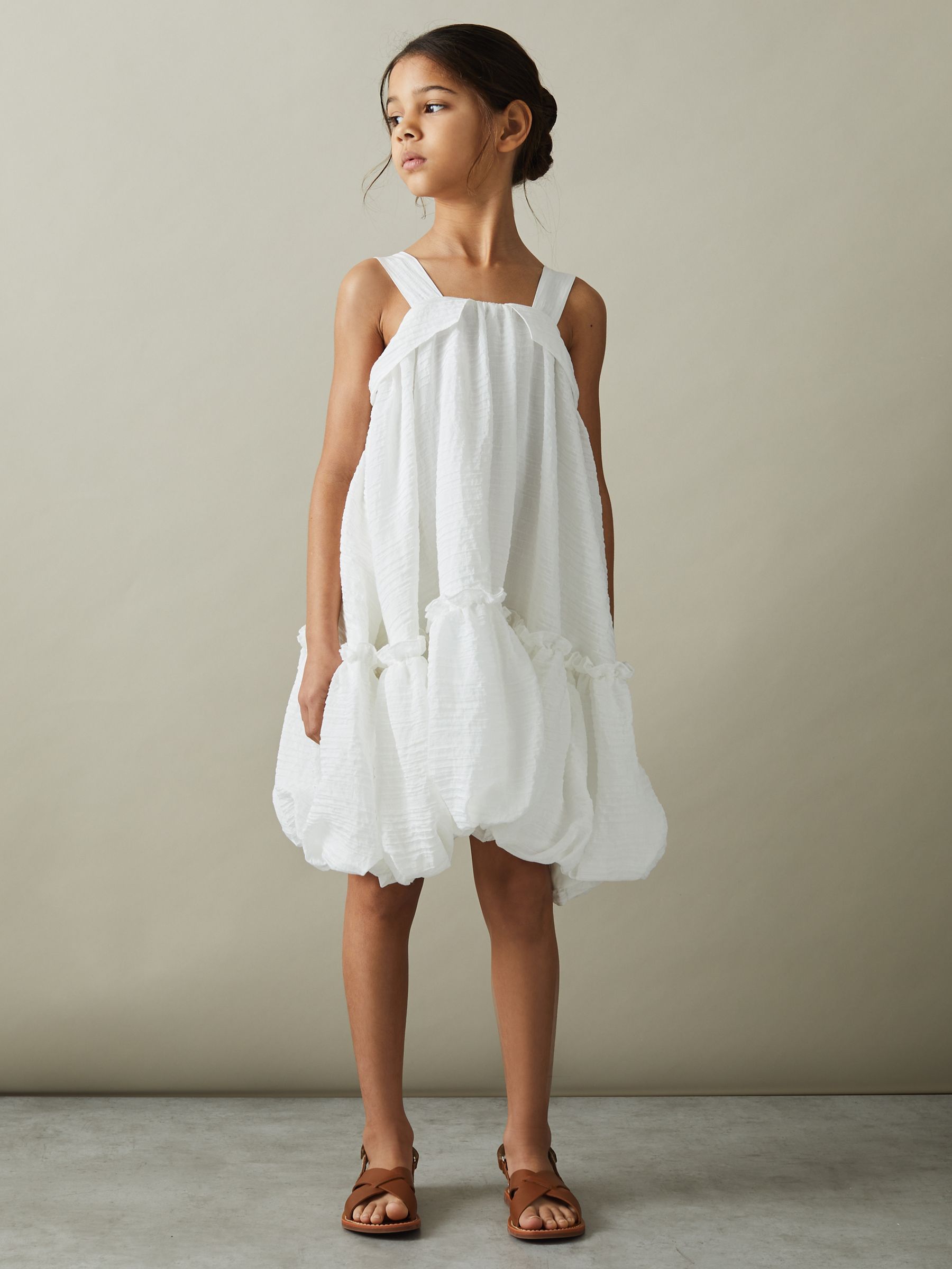 13-14 yrs Seersucker Bubble Hem Dress in Ivory
