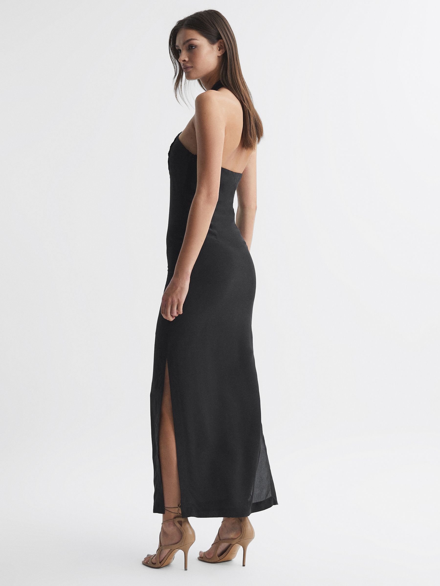 Joslin Silk Halterneck Maxi Dress in Sandwash Black
