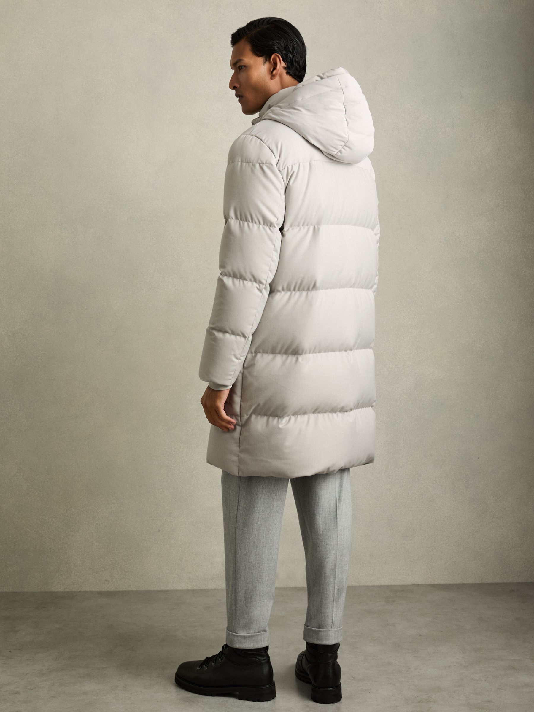 Quilted Longline Puffer Jacket in Grey