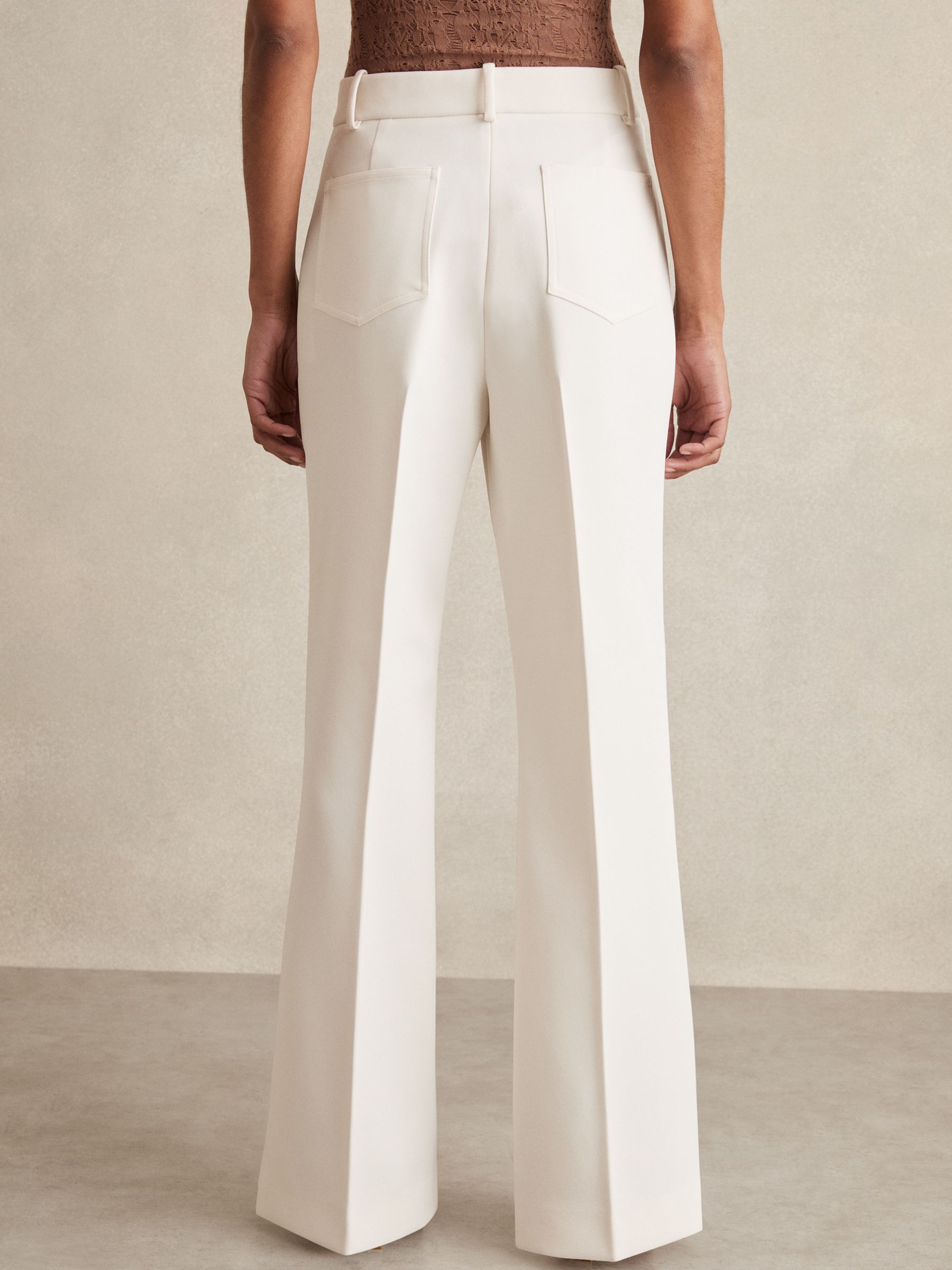 Petite Twill Patch-Pocket Flared Trousers in Cream
