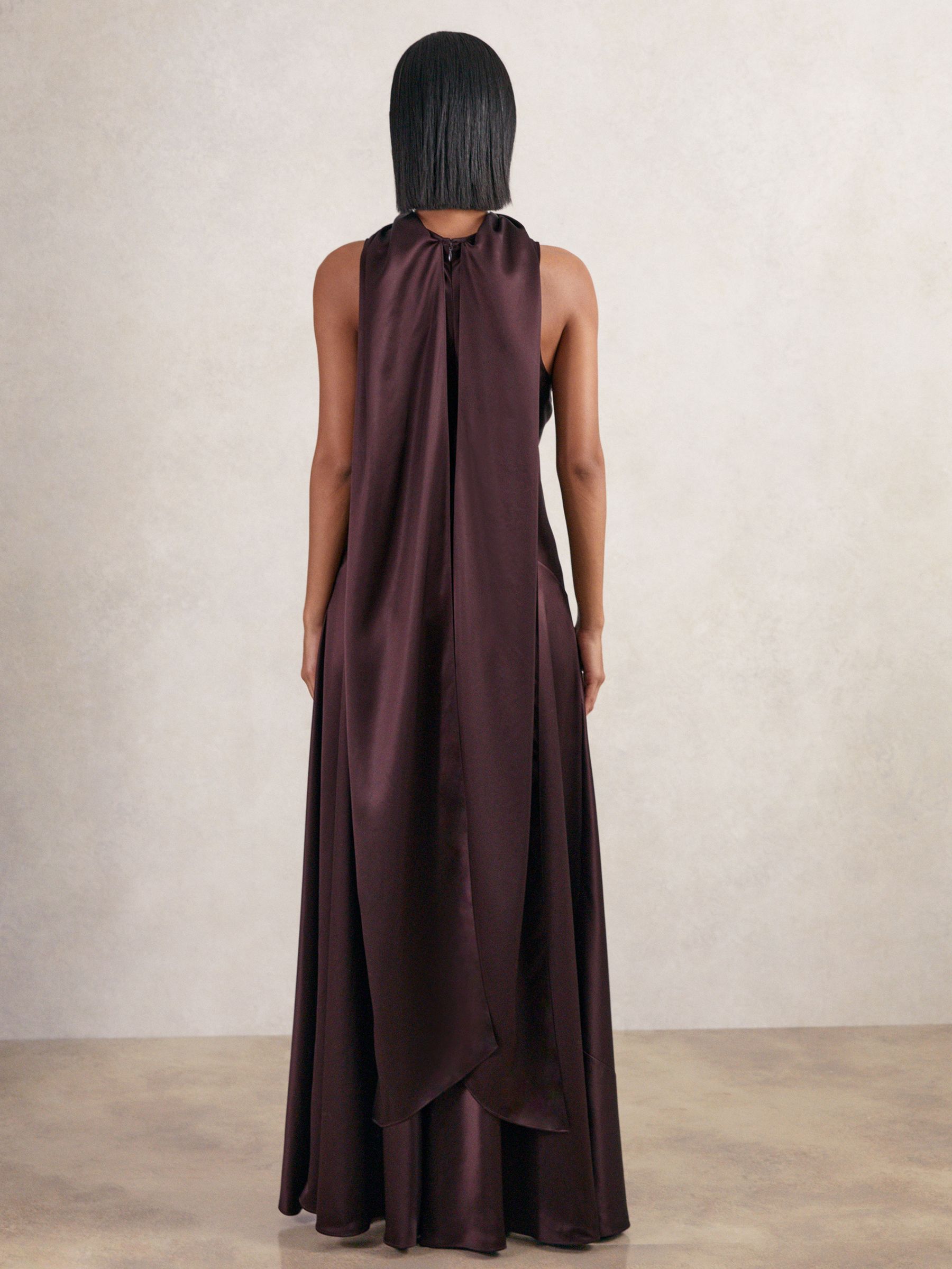 Petite Satin Cape Maxi Dress in Burgundy