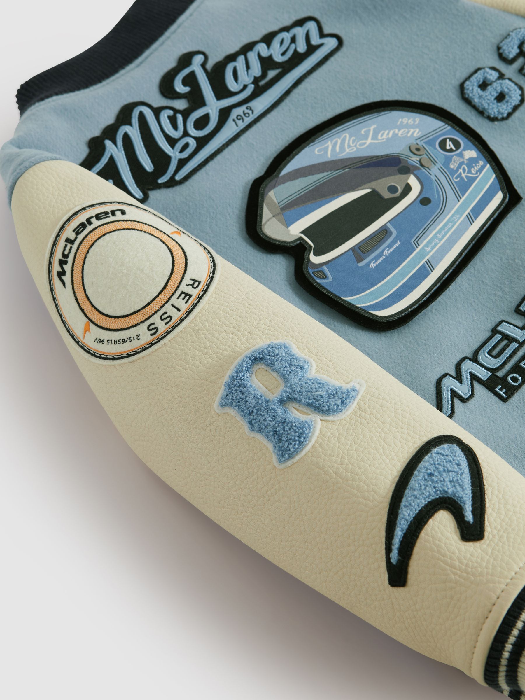 3-9 yrs McLaren F1 Leather Varsity Jacket in Airforce Blue/Ecru