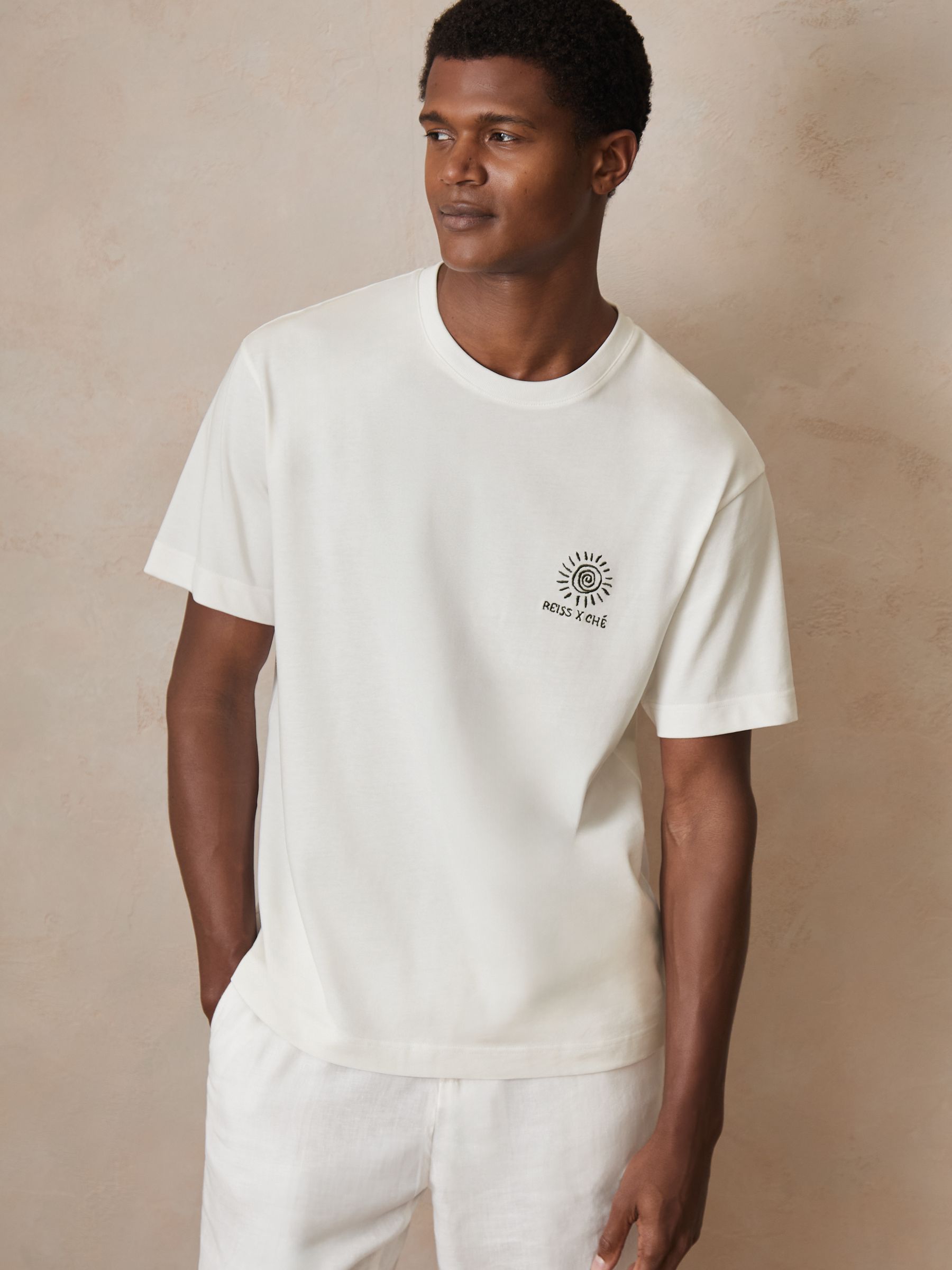 Reiss | Ché Cotton Palm-Tree T-Shirt in White