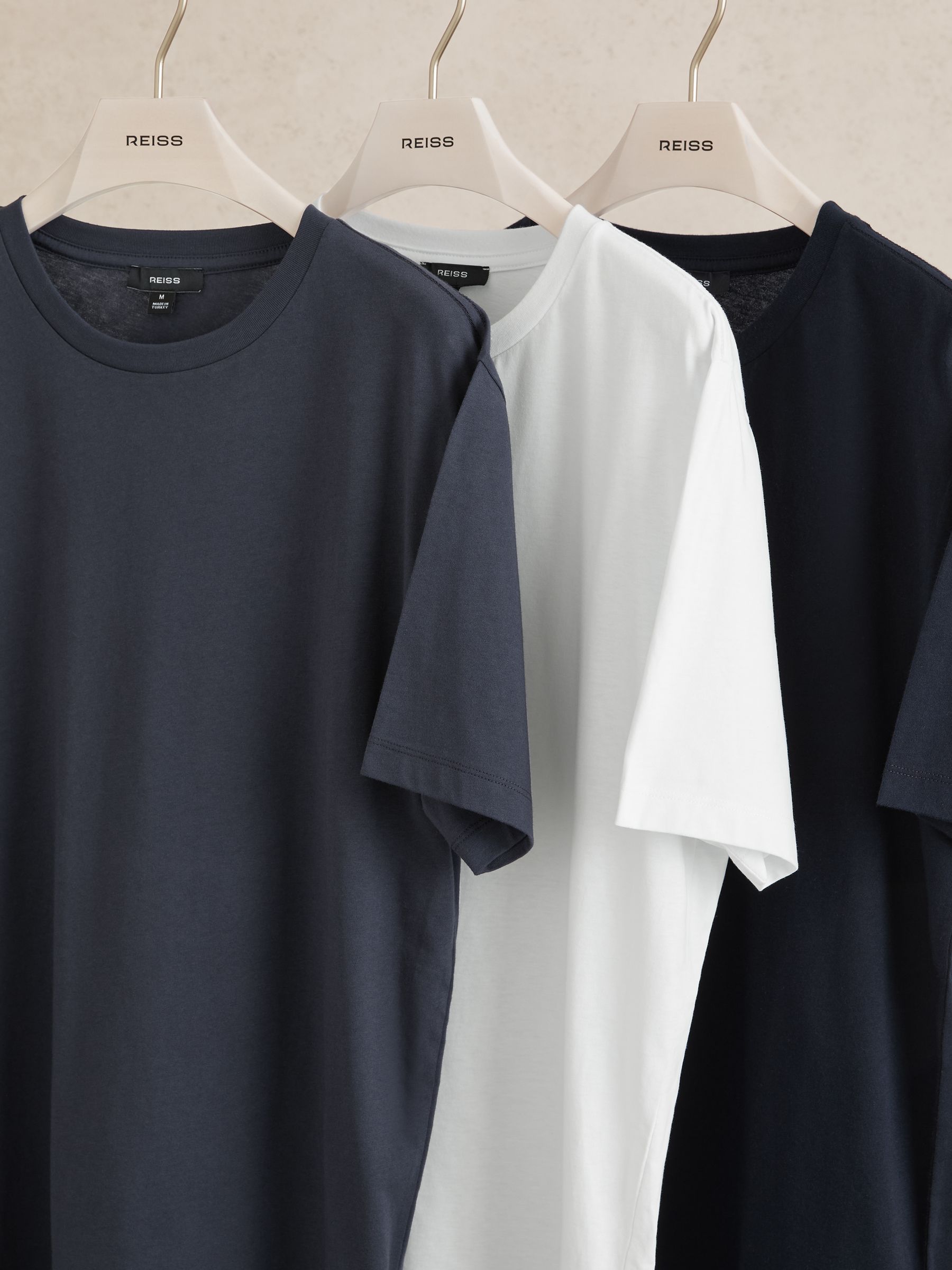 Cotton Crew-Neck T-shirts 3 Pack in White/Navy/Airforce Blue