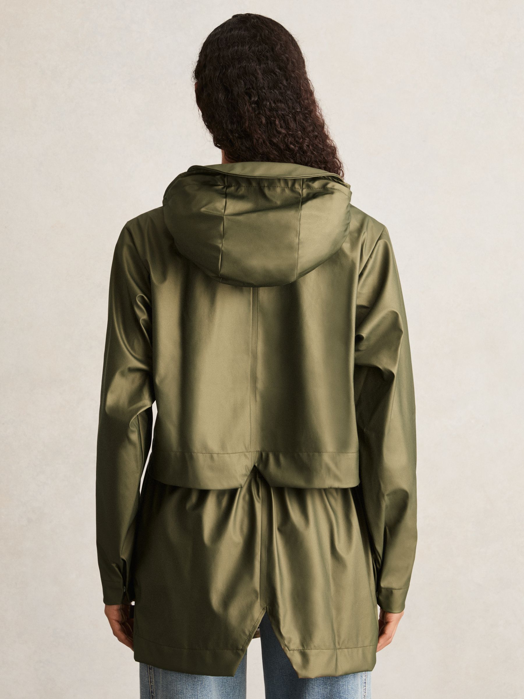 Rains Long Hooded Jacket in Revel Brass Green