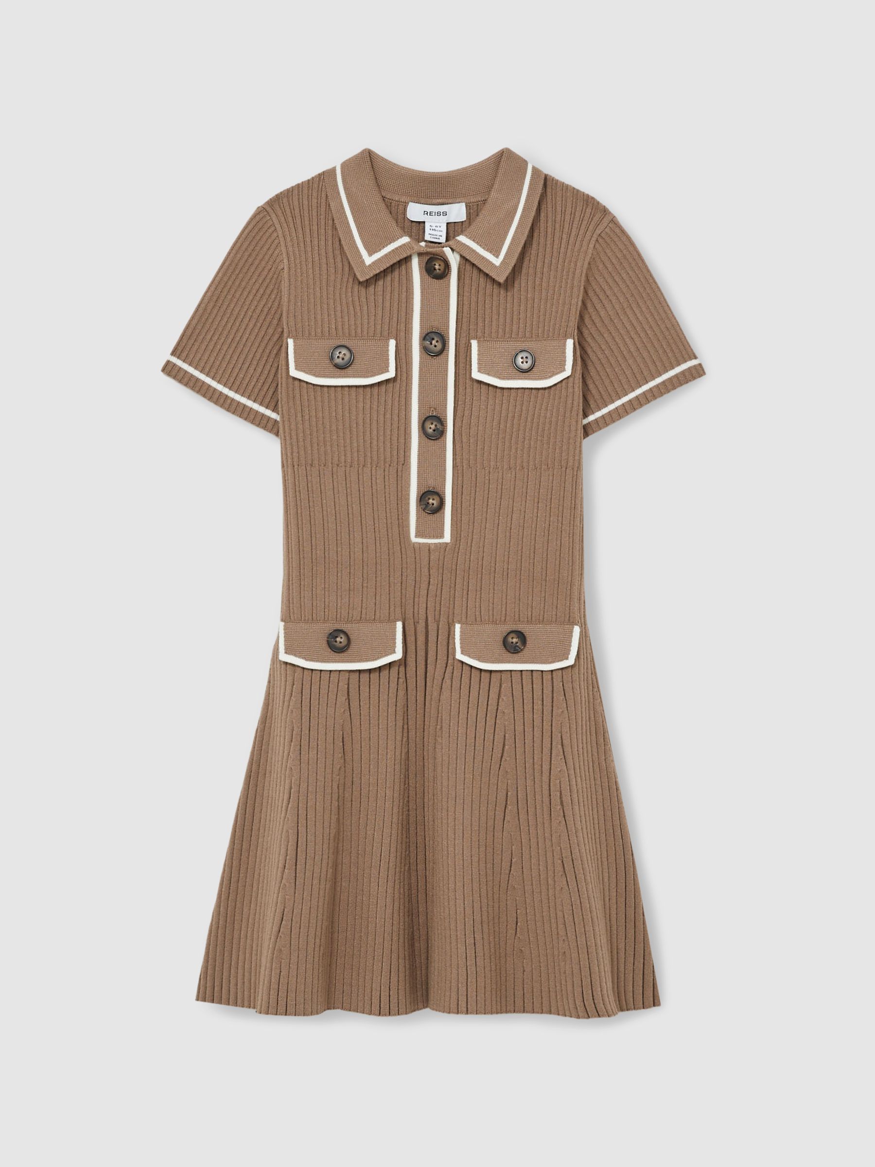 13-14 yrs Rib-Knit Button-Down Dress in Brown