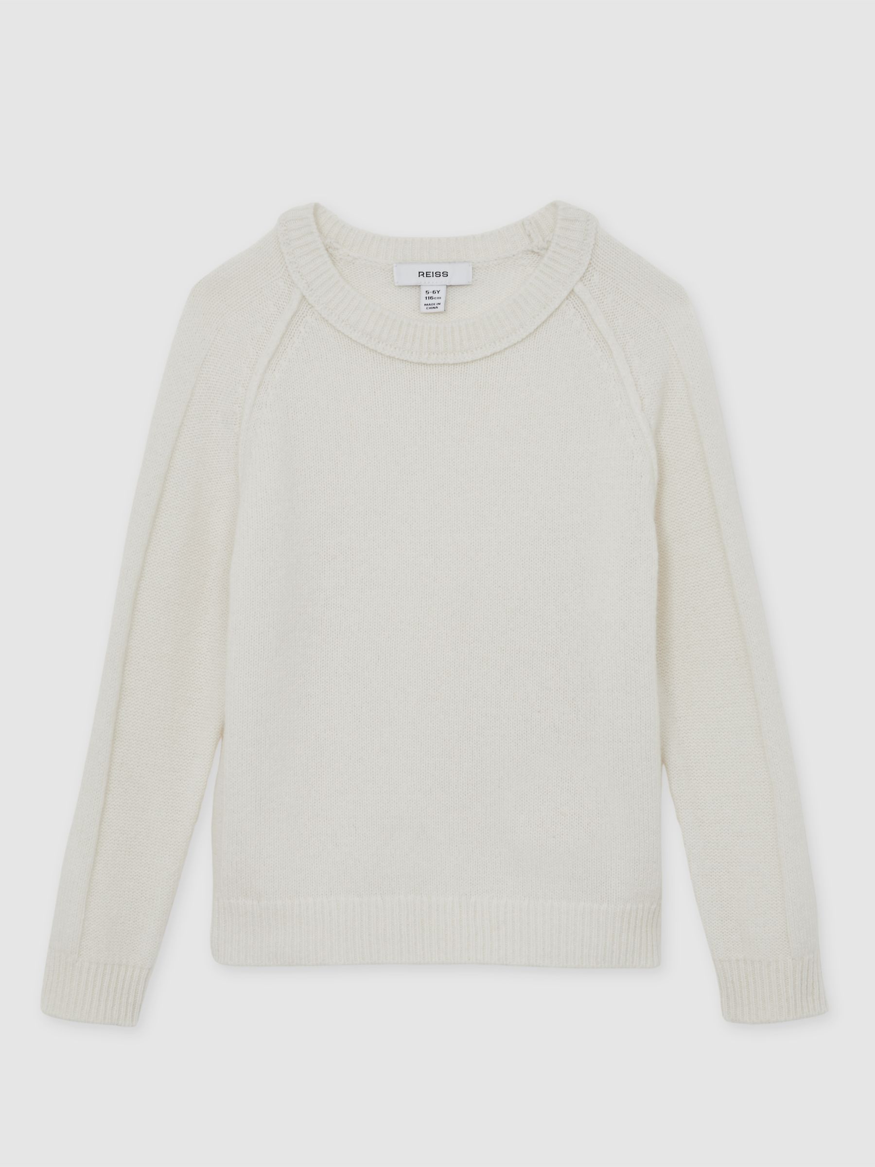 9-13 yrs Wool-Cashmere Reverse-Seam Jumper in Off White