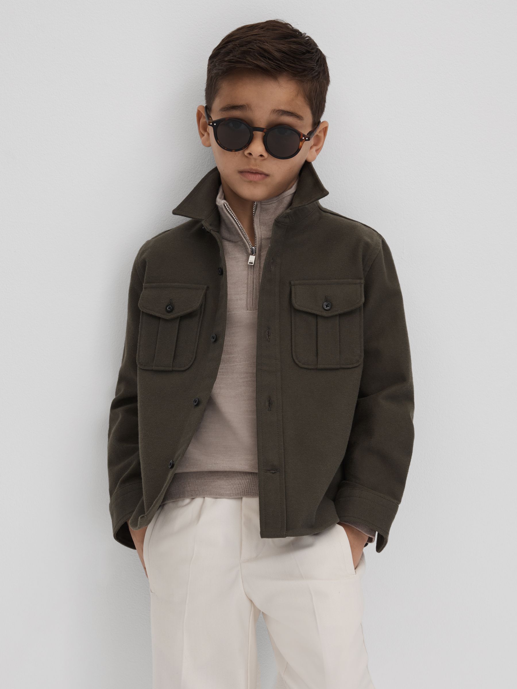 3-9 yrs Wool Half-Zip Funnel Neck Jumper in Wheat Melange