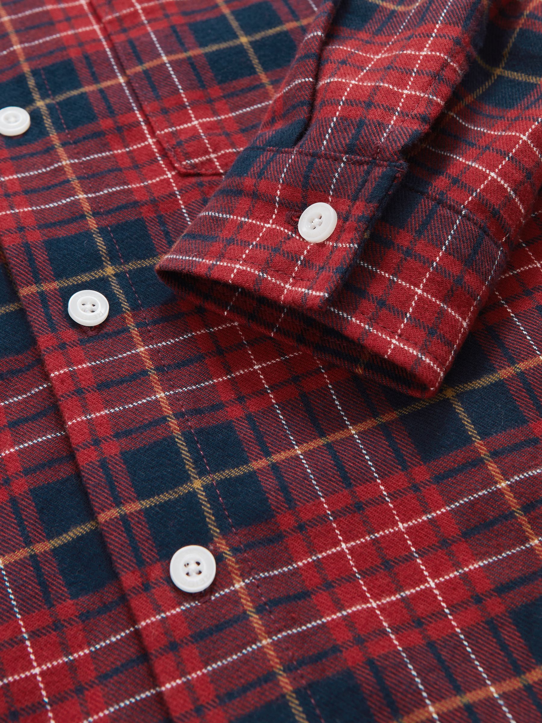 Cotton Button-Through Tartan Shirt in Red/Navy Blue