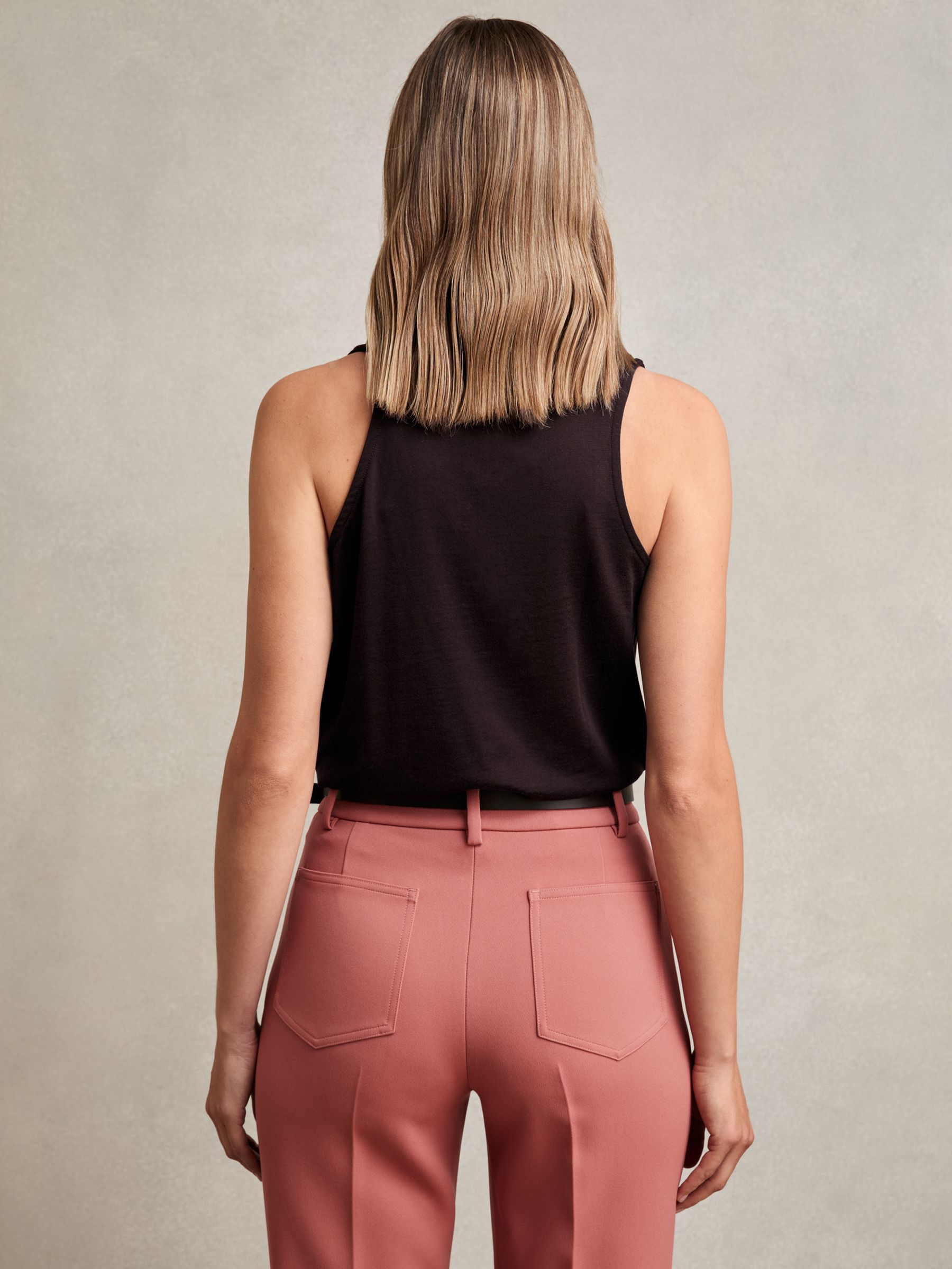 Cotton-Blend Cowl-Neck Sleeveless Top in Plum Purple