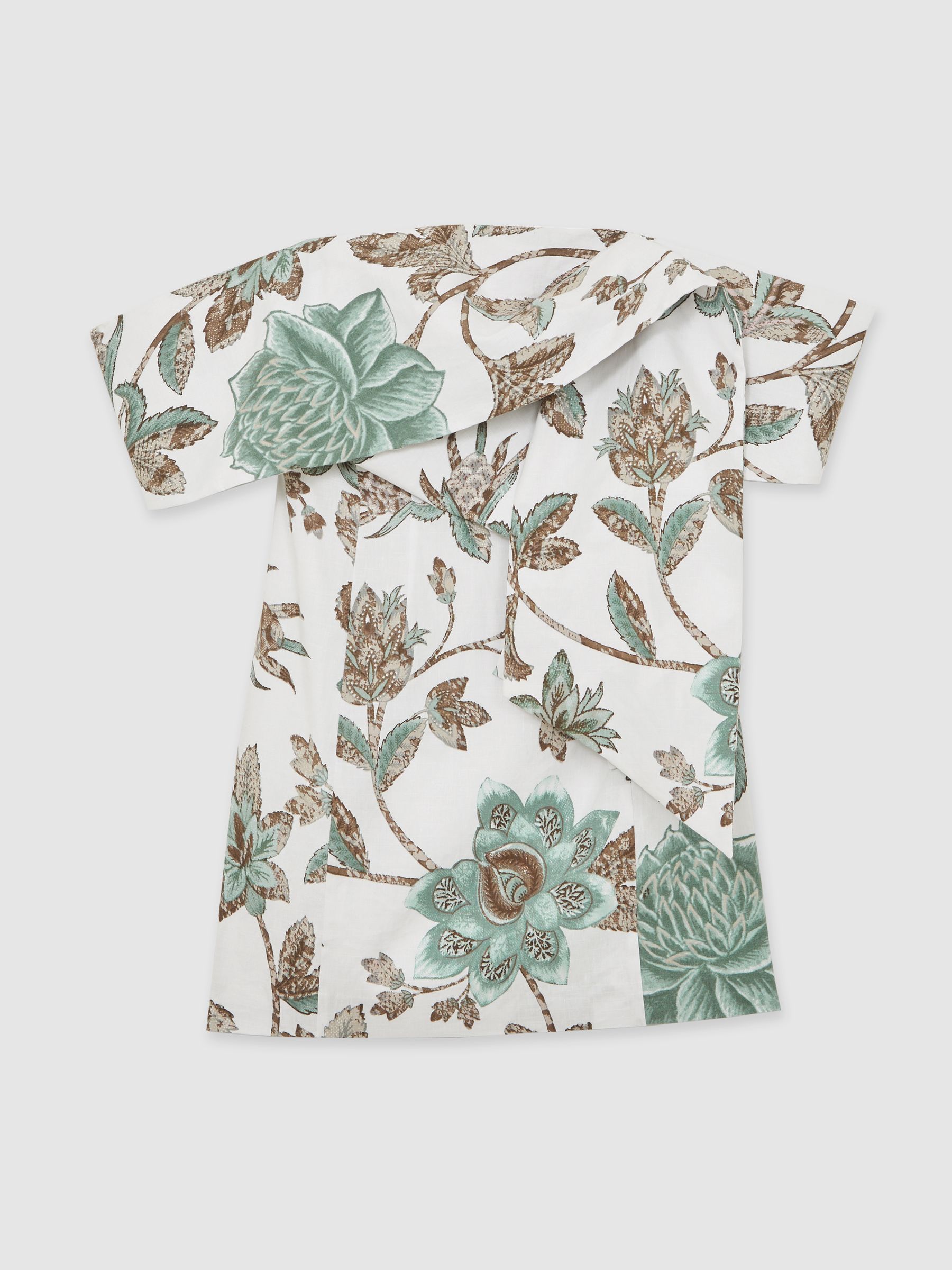 Sculpted Off-Shoulder Floral Mini Dress Linen-Cotton in Ivory