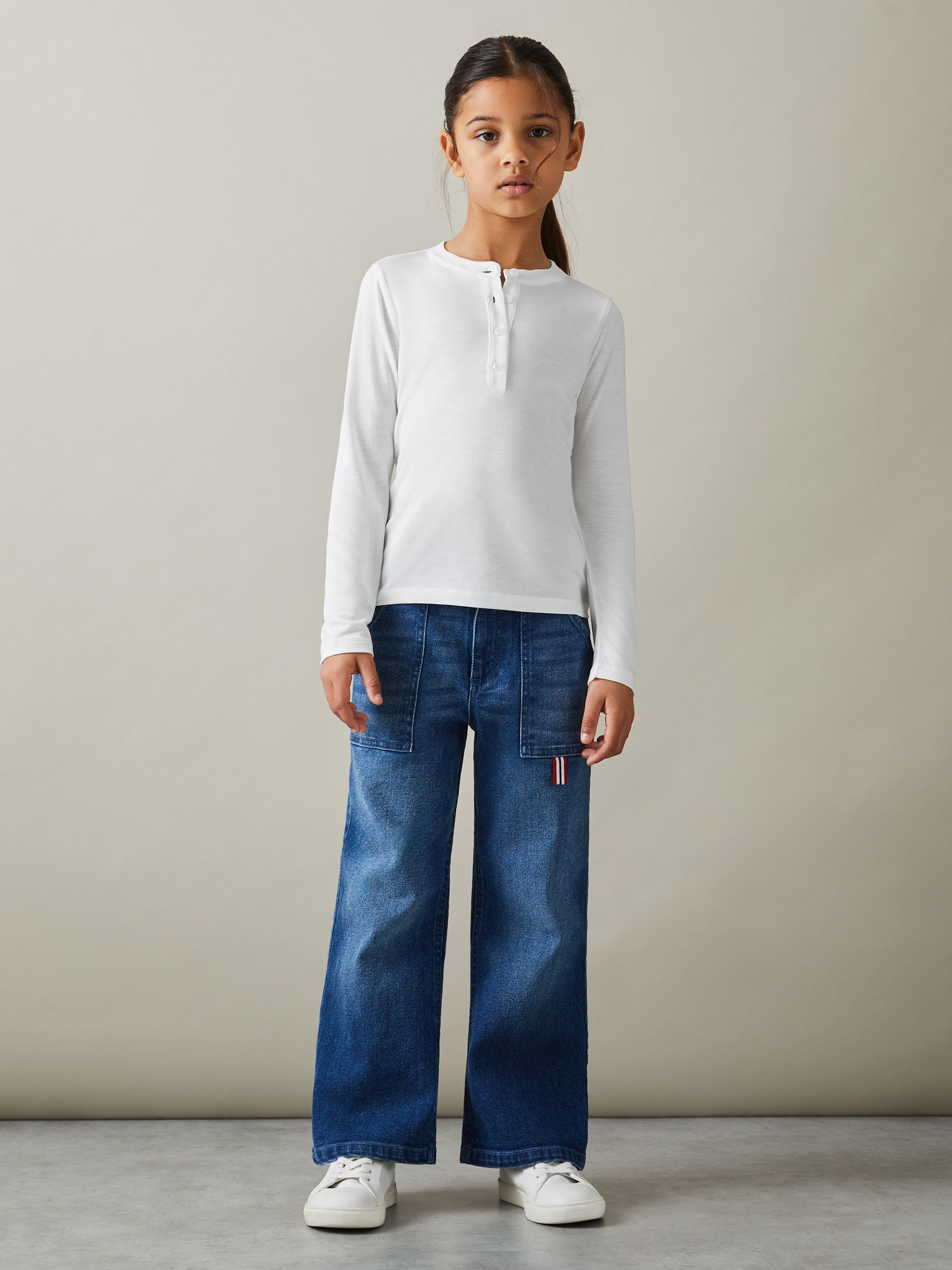 4-9 yrs Grandad Collar Long-Sleeve Top in Ivory