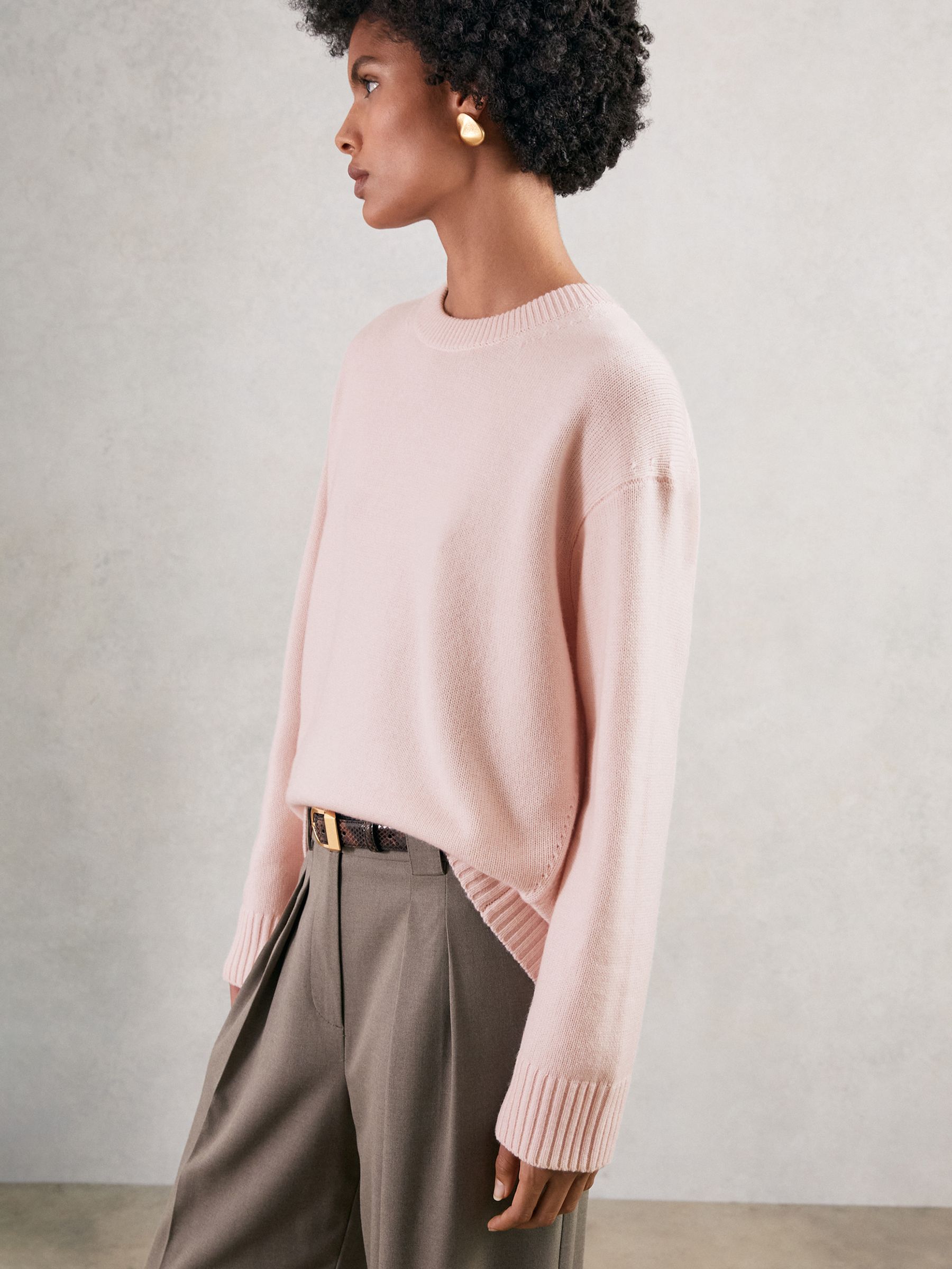 Wool-Cashmere Crew-Neck Jumper in Pink