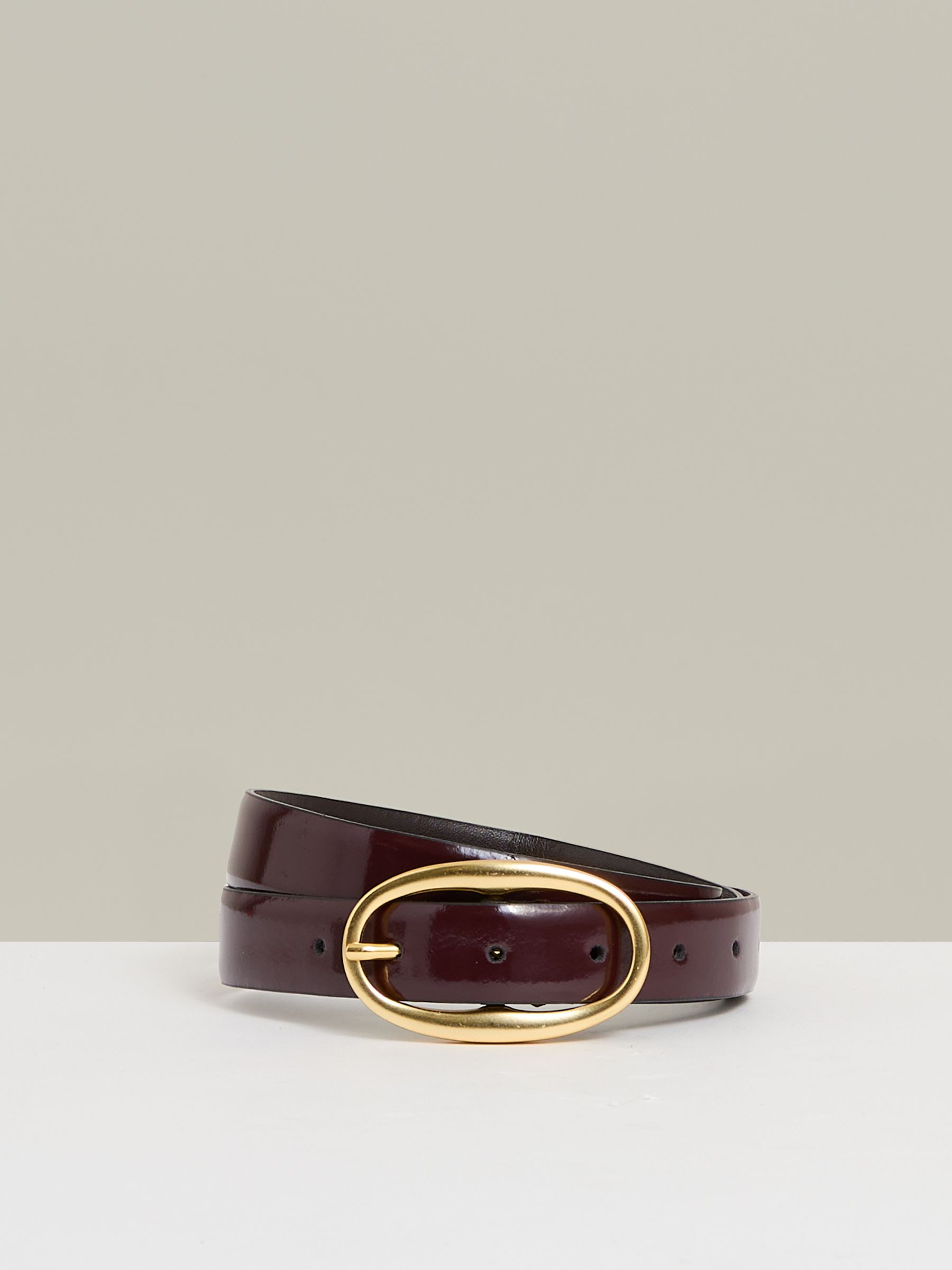 Patent Leather Oval Buckle Belt in Oxblood