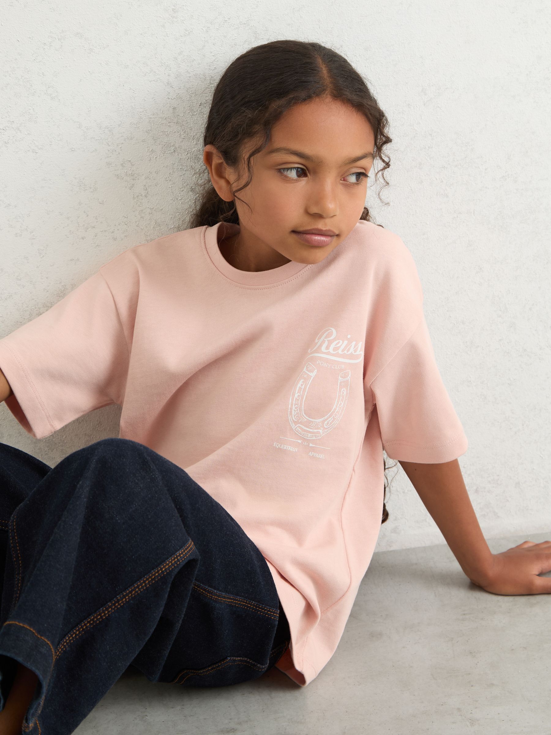 13-14 yrs Cotton Pony Club Print T-Shirt in Pink