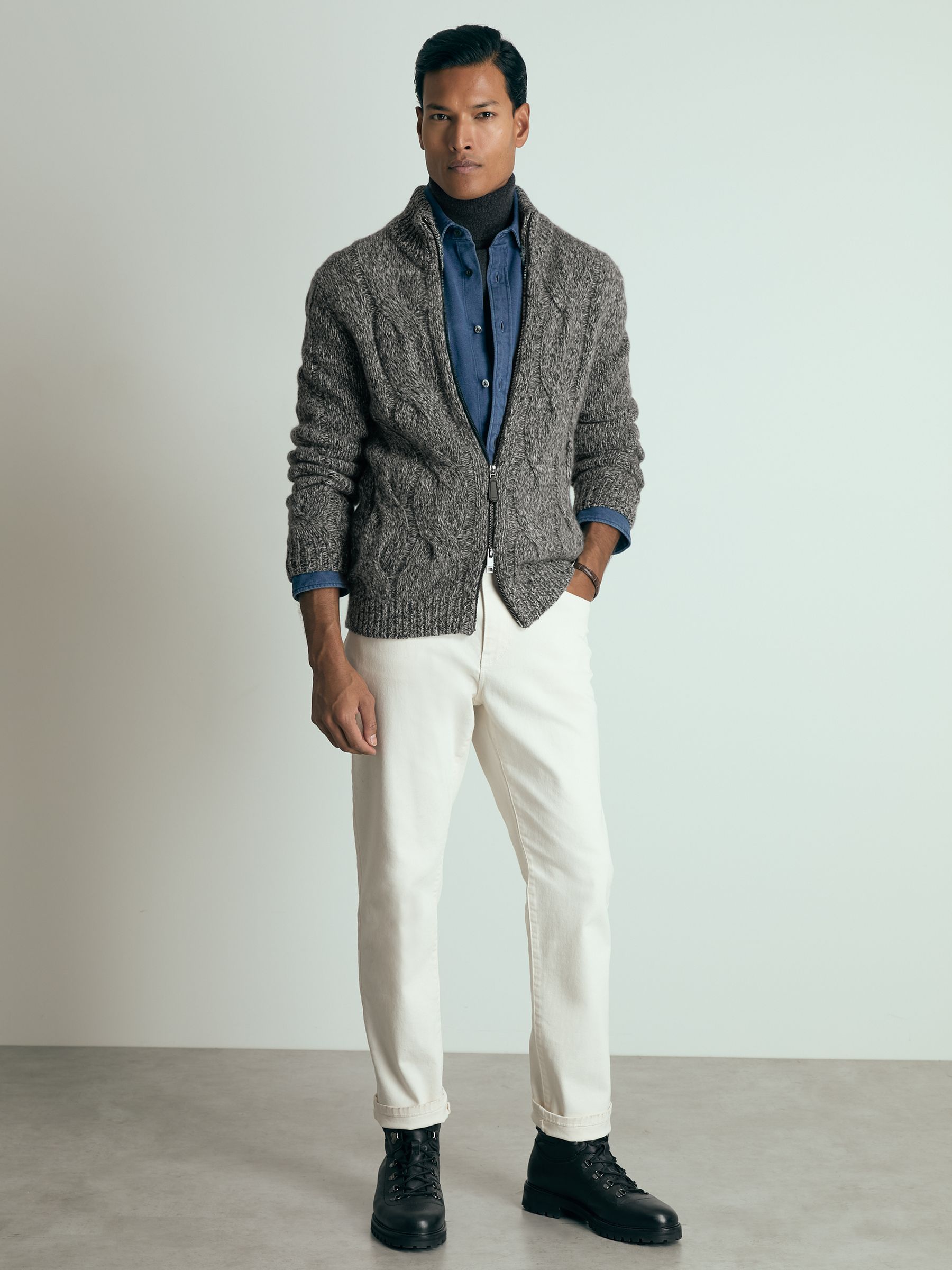 Atelier Cabled-Cashmere Jacket in Black/White