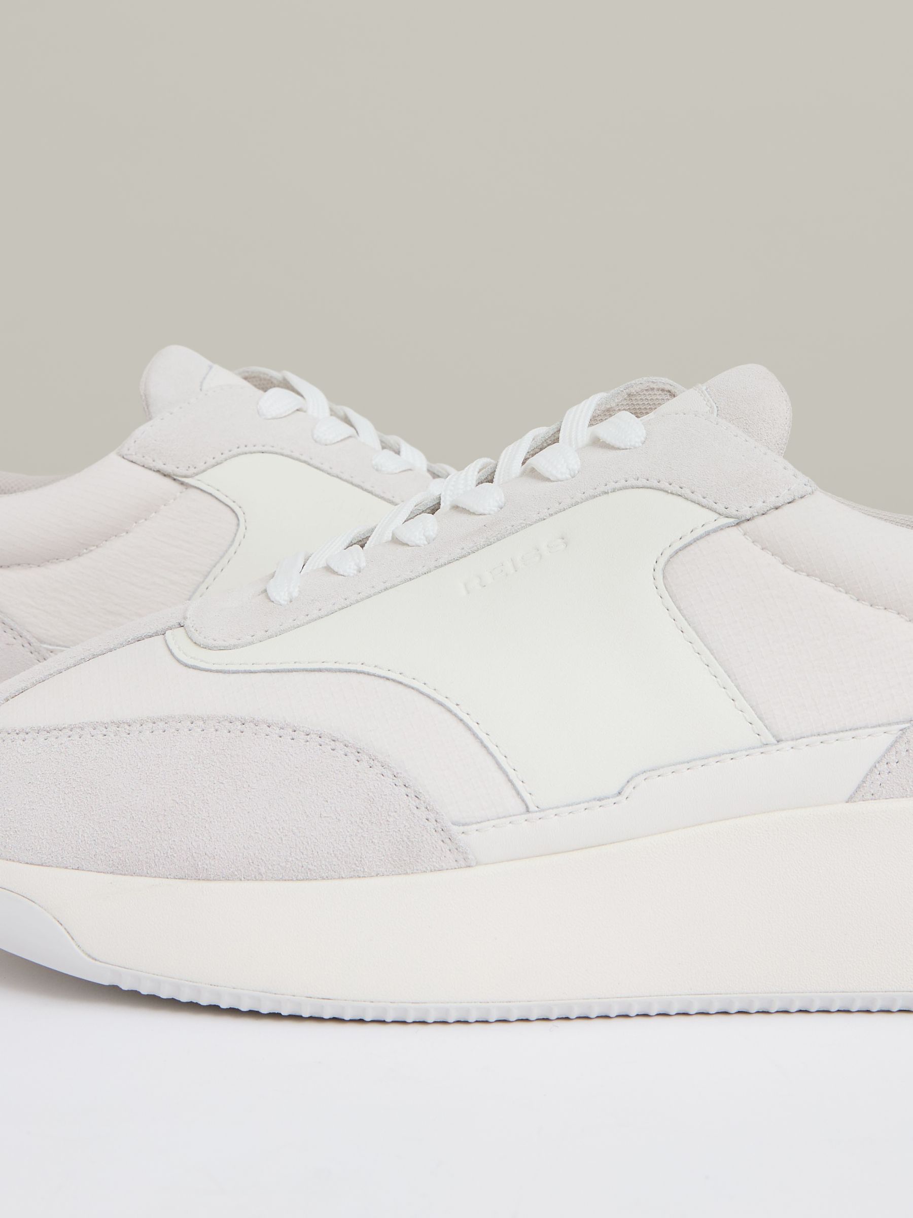 Leather Suede Running Trainers in White