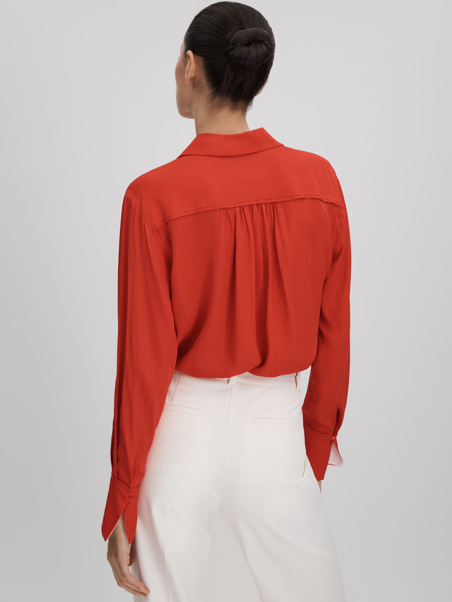 Contrast Trim Button-Through Shirt in Red