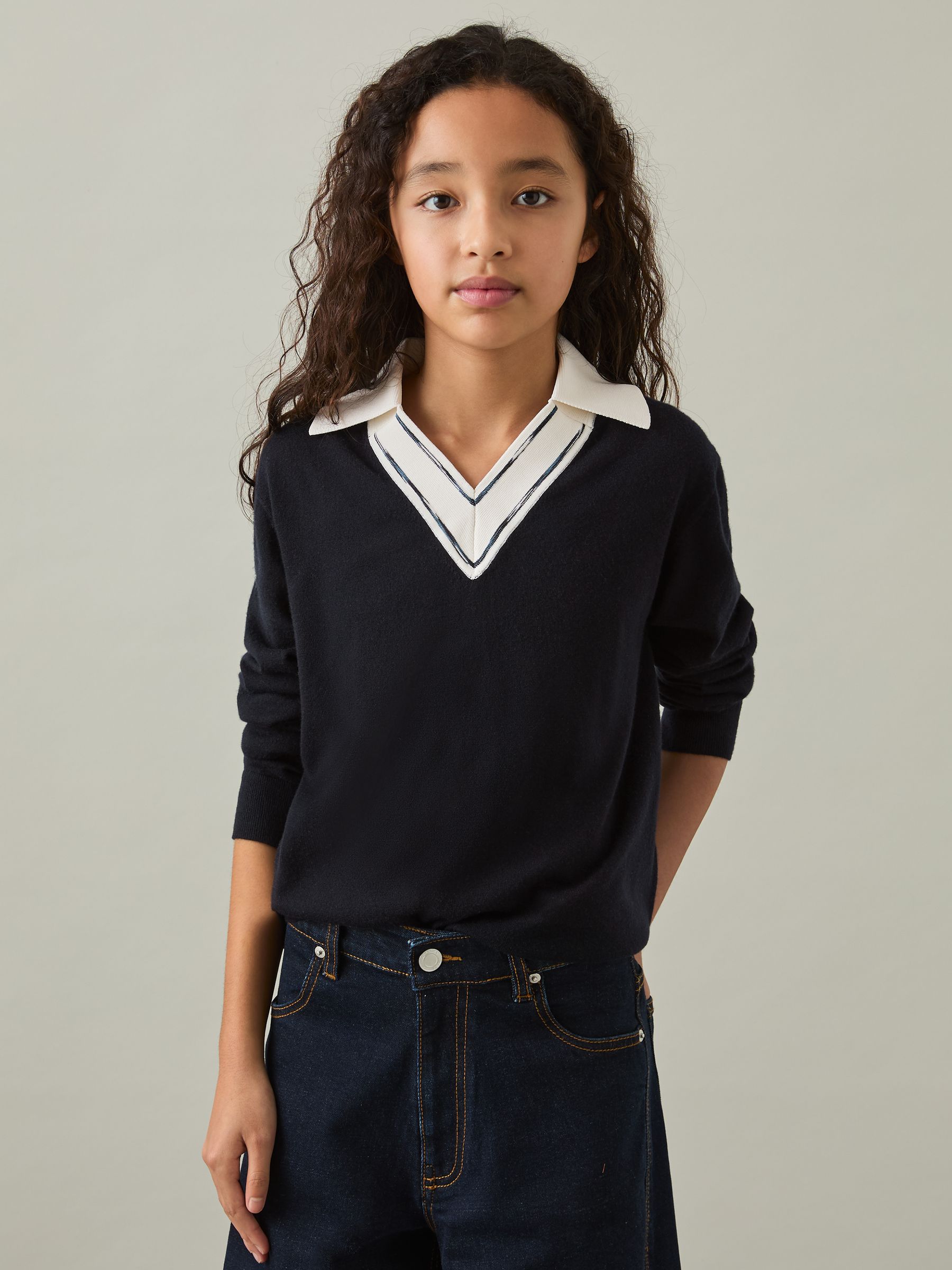 4-9 yrs Wool Collared Cricket Jumper in Navy