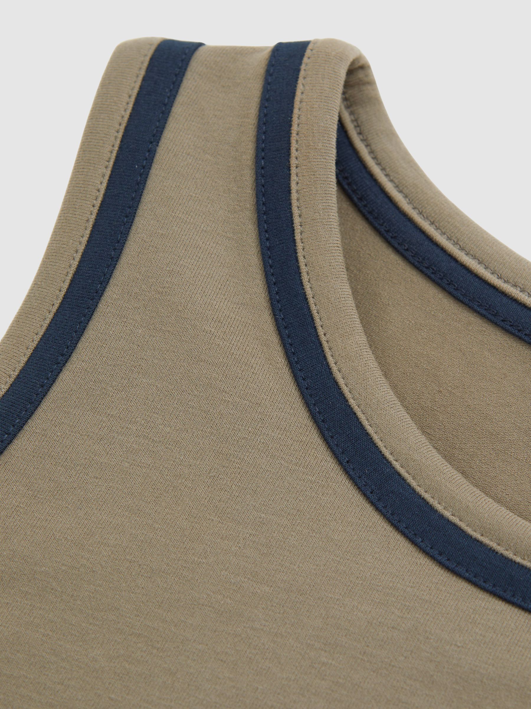 Stretch-Cotton Jersey Tipped Vest in Khaki Green/Navy