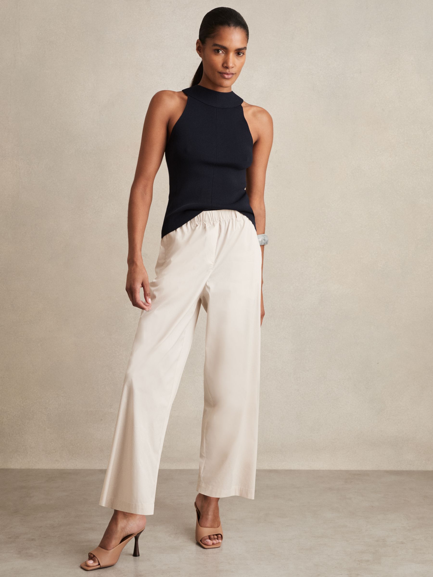 Cotton-Blend Straight-Leg Trousers in Stone