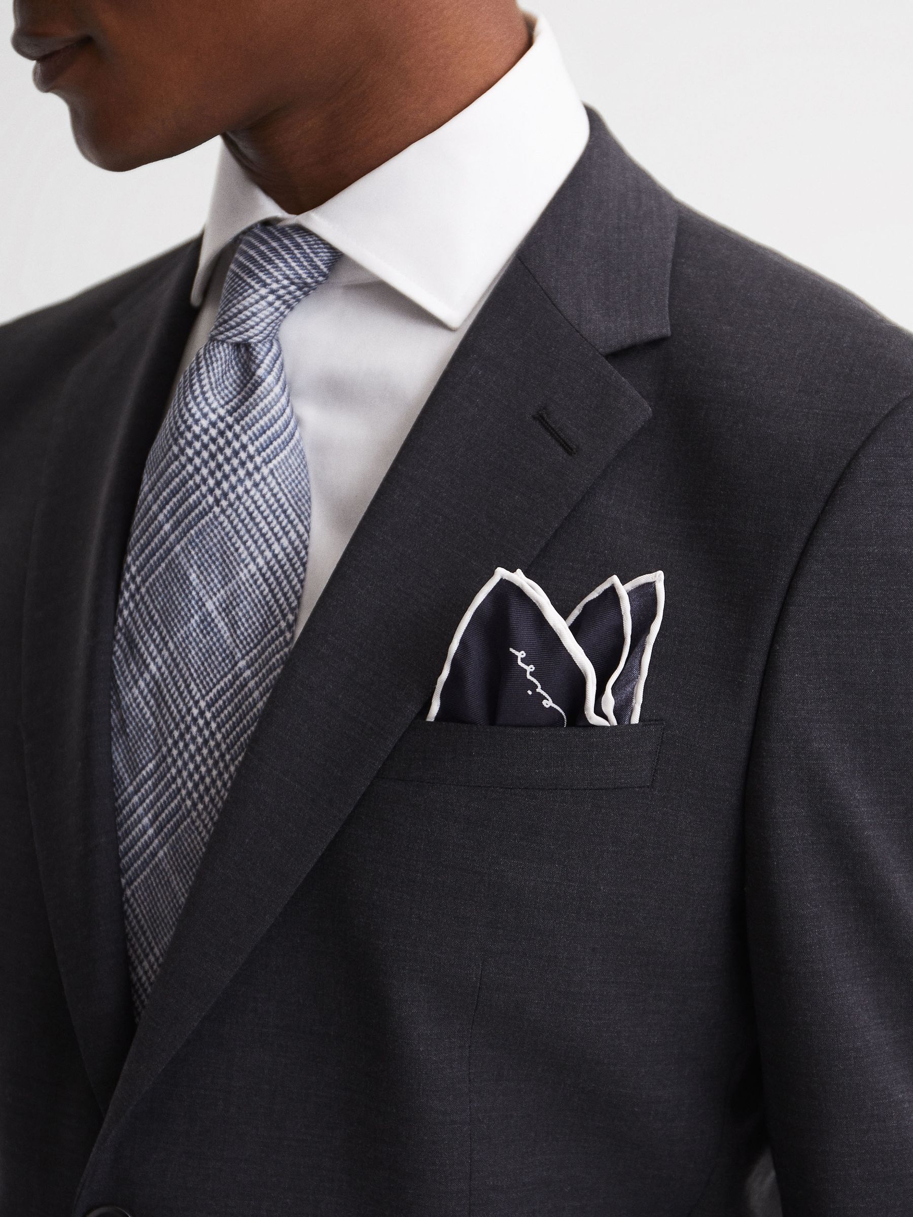 Plain Silk Pocket Square in Navy