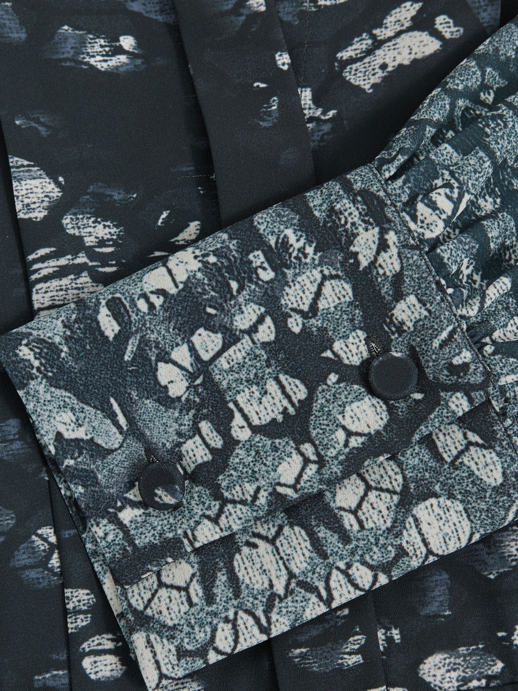 Printed Pleated Shirt Dress in Navy