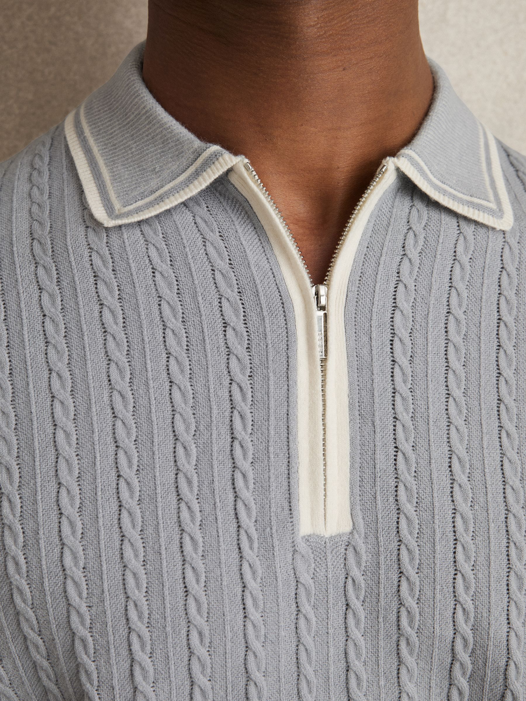 Micro-Cable Half-Zip Polo Shirt in Soft Blue