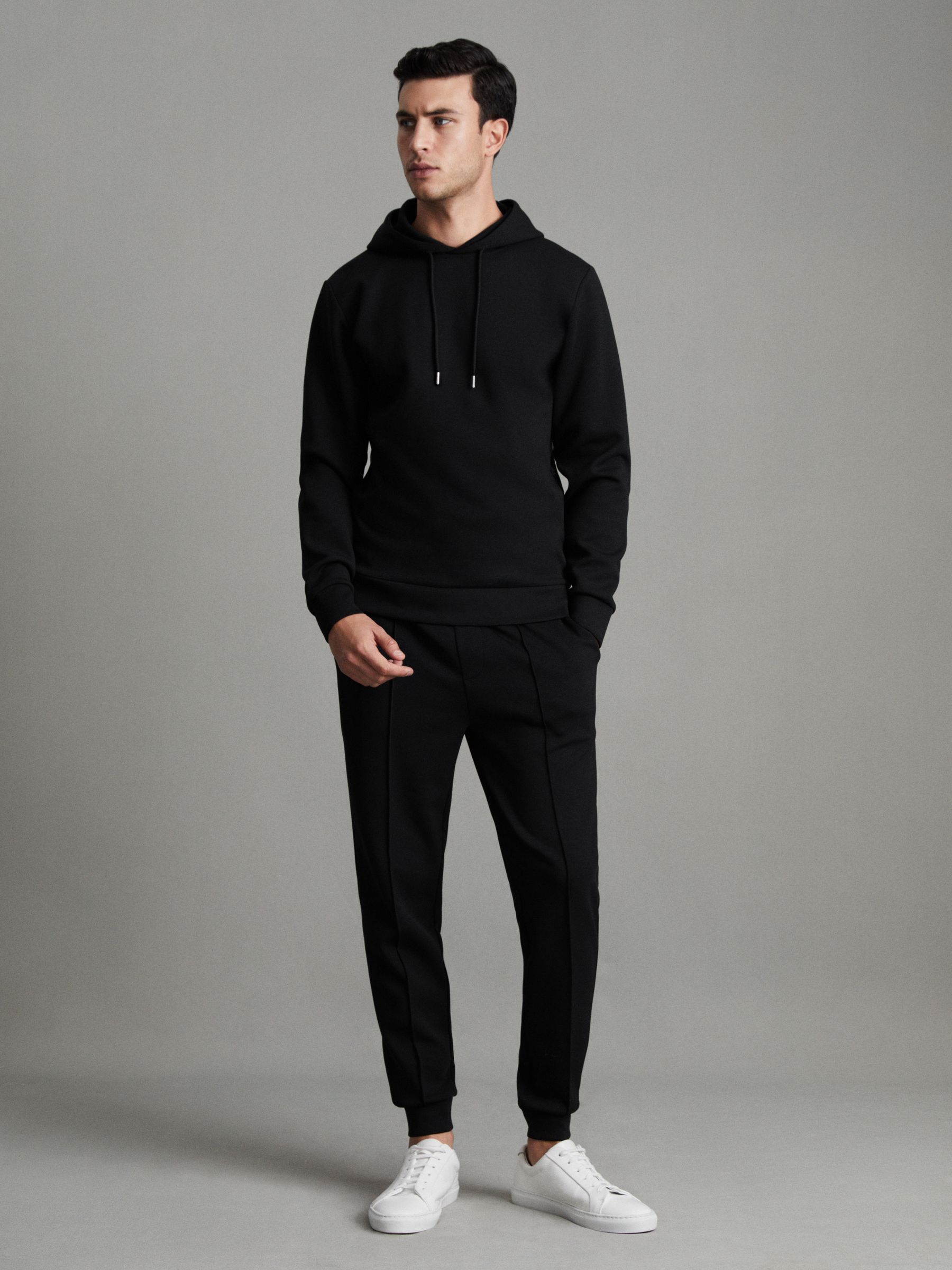 Interlock Jersey Drawstring Hoodie in Black