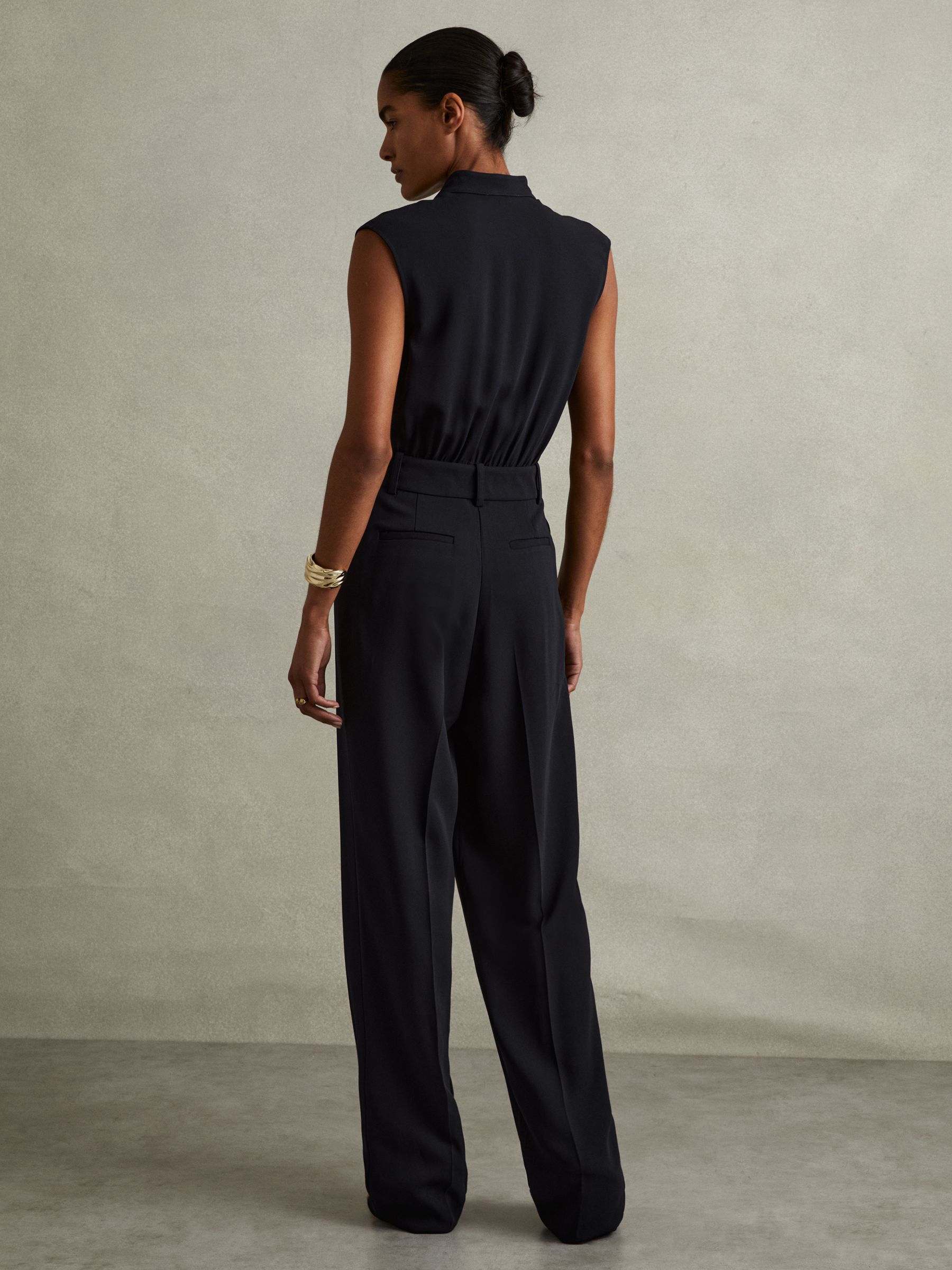 Sara Navy Tux Pleated Jumpsuit