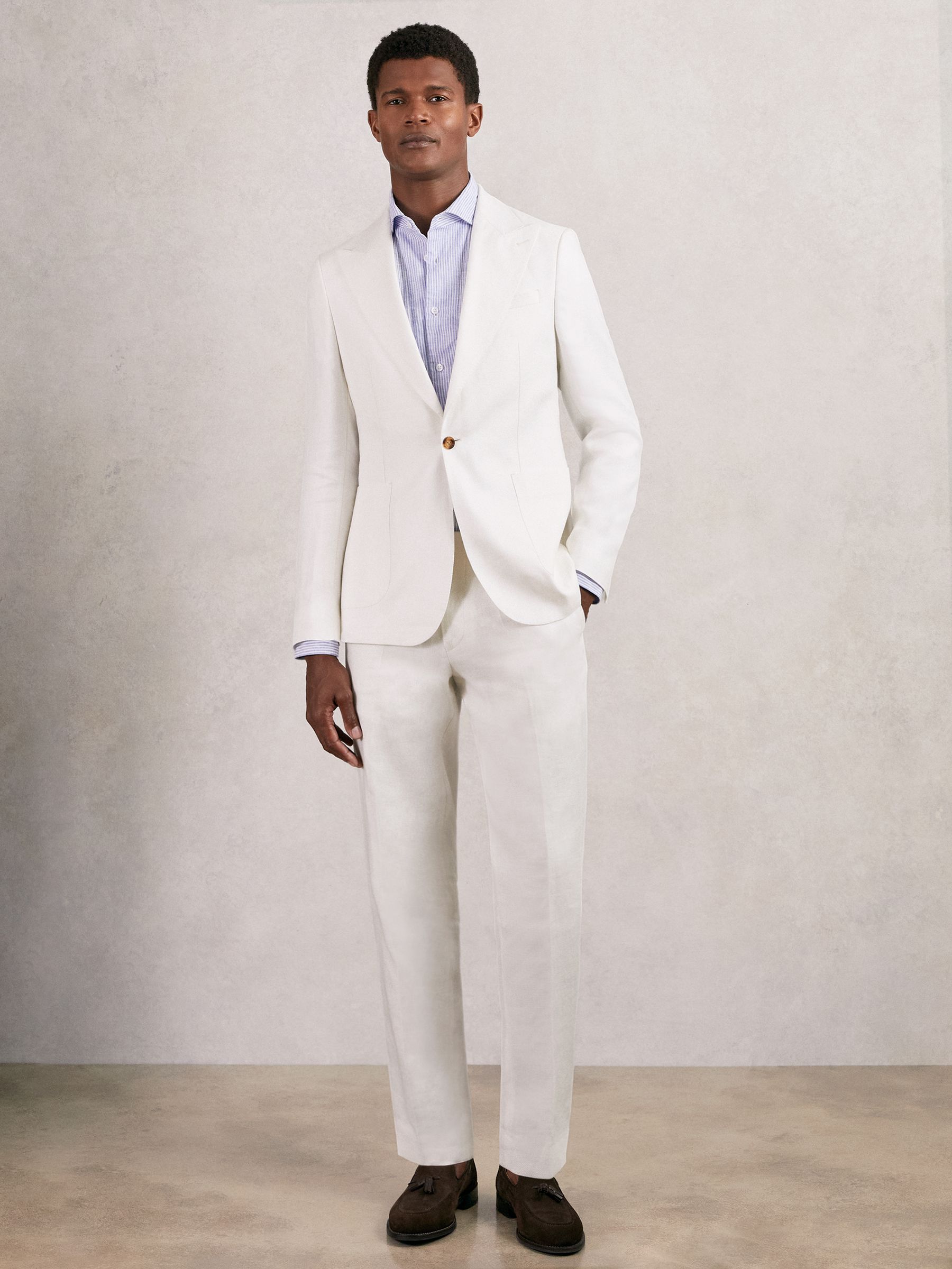 Slim Fit Lyocell Linen Single Breasted Suit Blazer in White