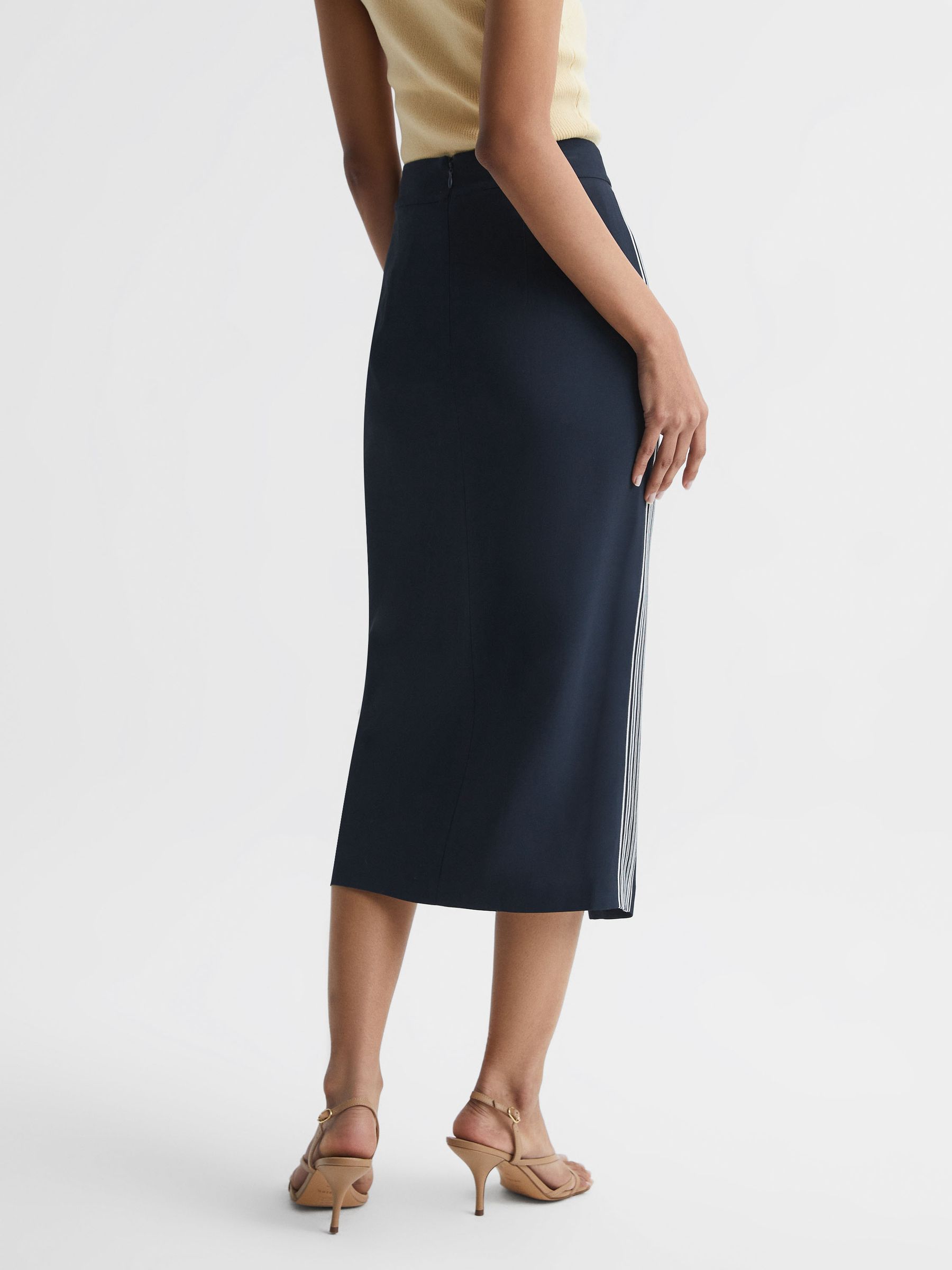High Rise Midi Pencil Skirt in Navy