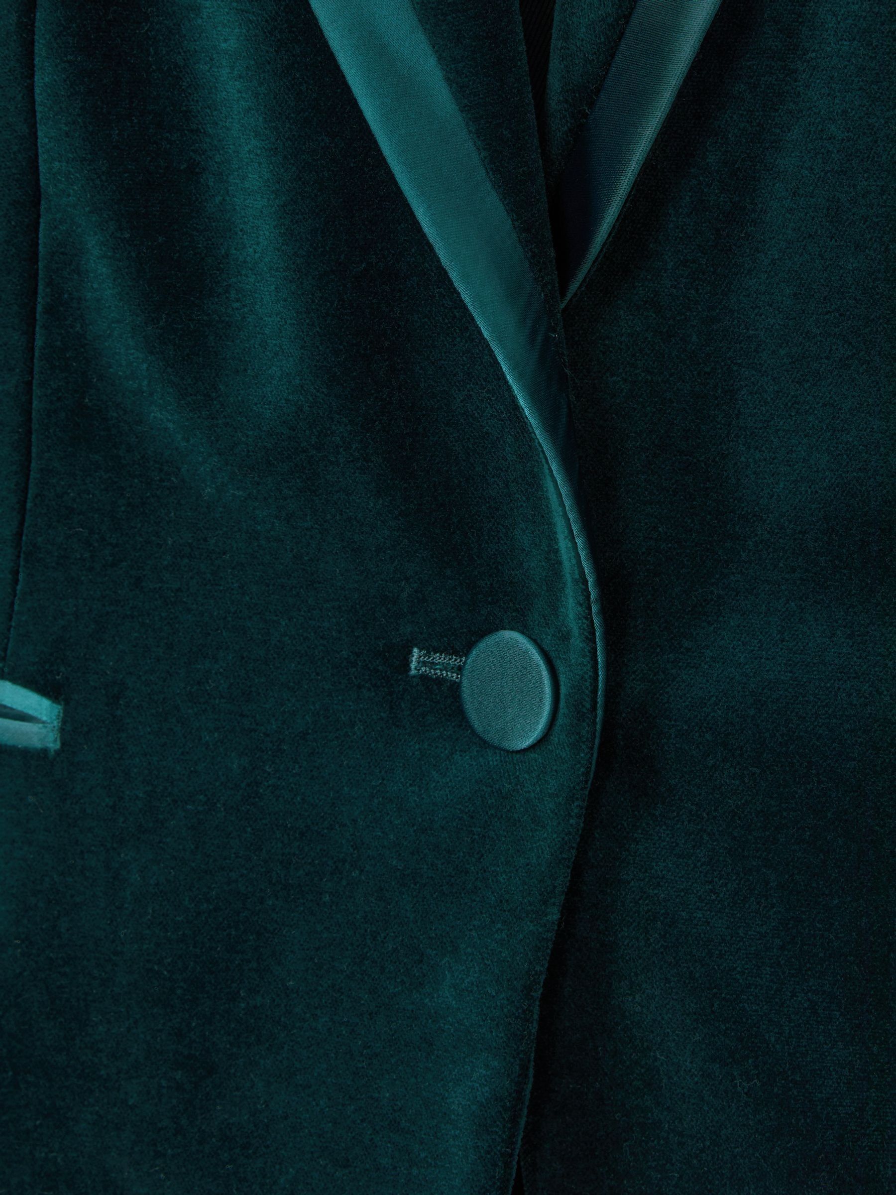 Velvet and Satin Single Breasted Suit Jacket in Teal
