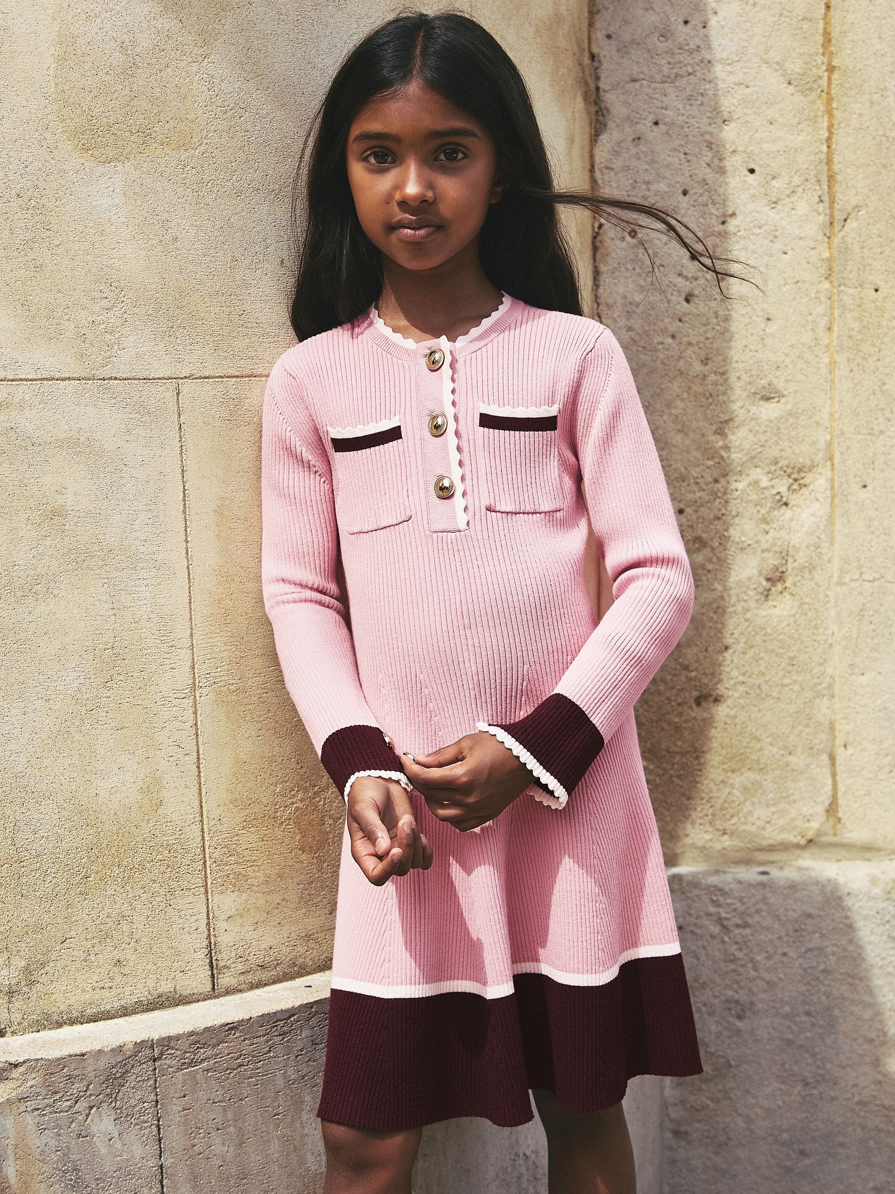 3-9 yrs Scallop-Trim Rib-Knit Dress in Pink